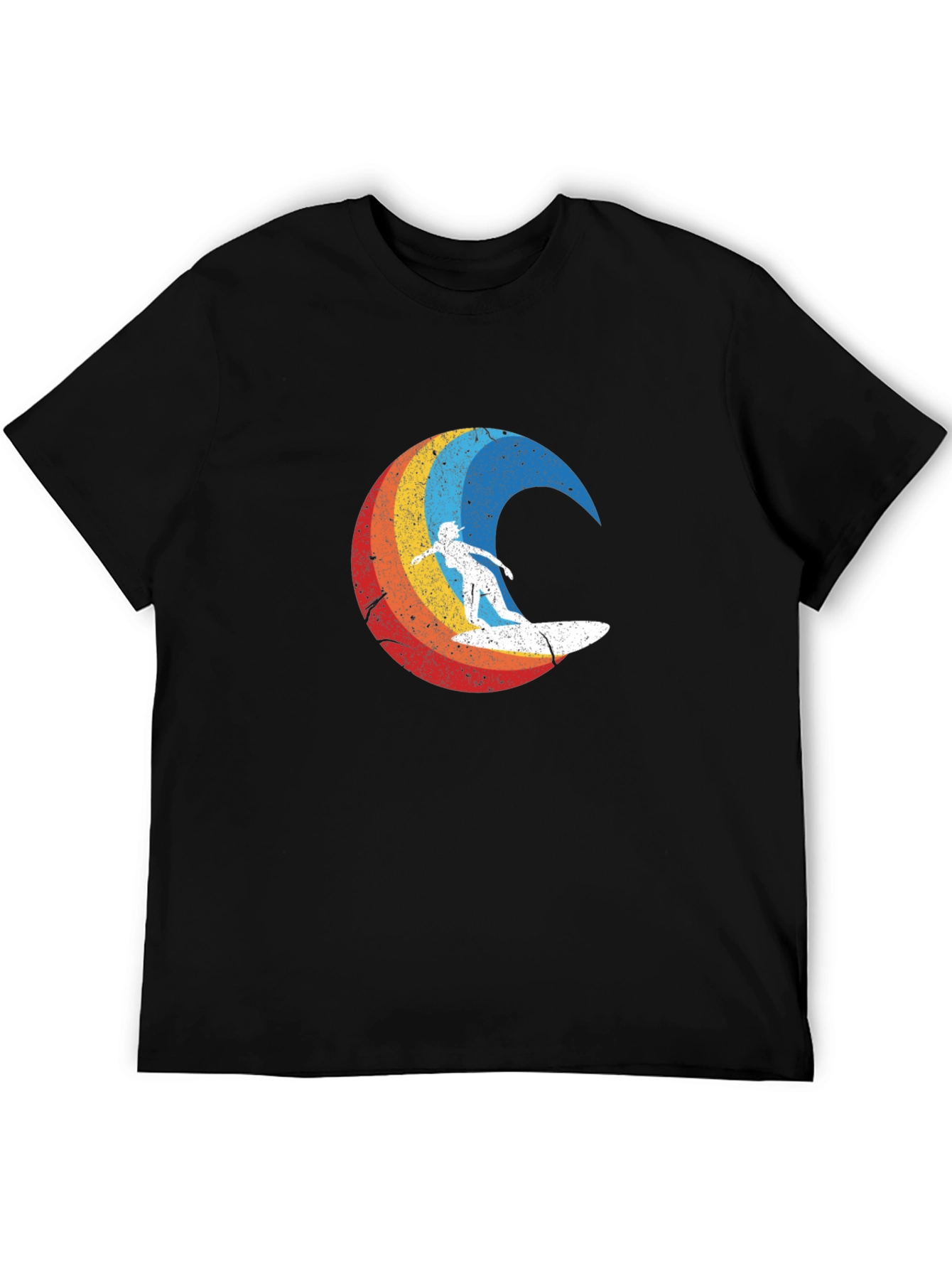 Retro Surfer Graphic Tee - Black Cotton Blend