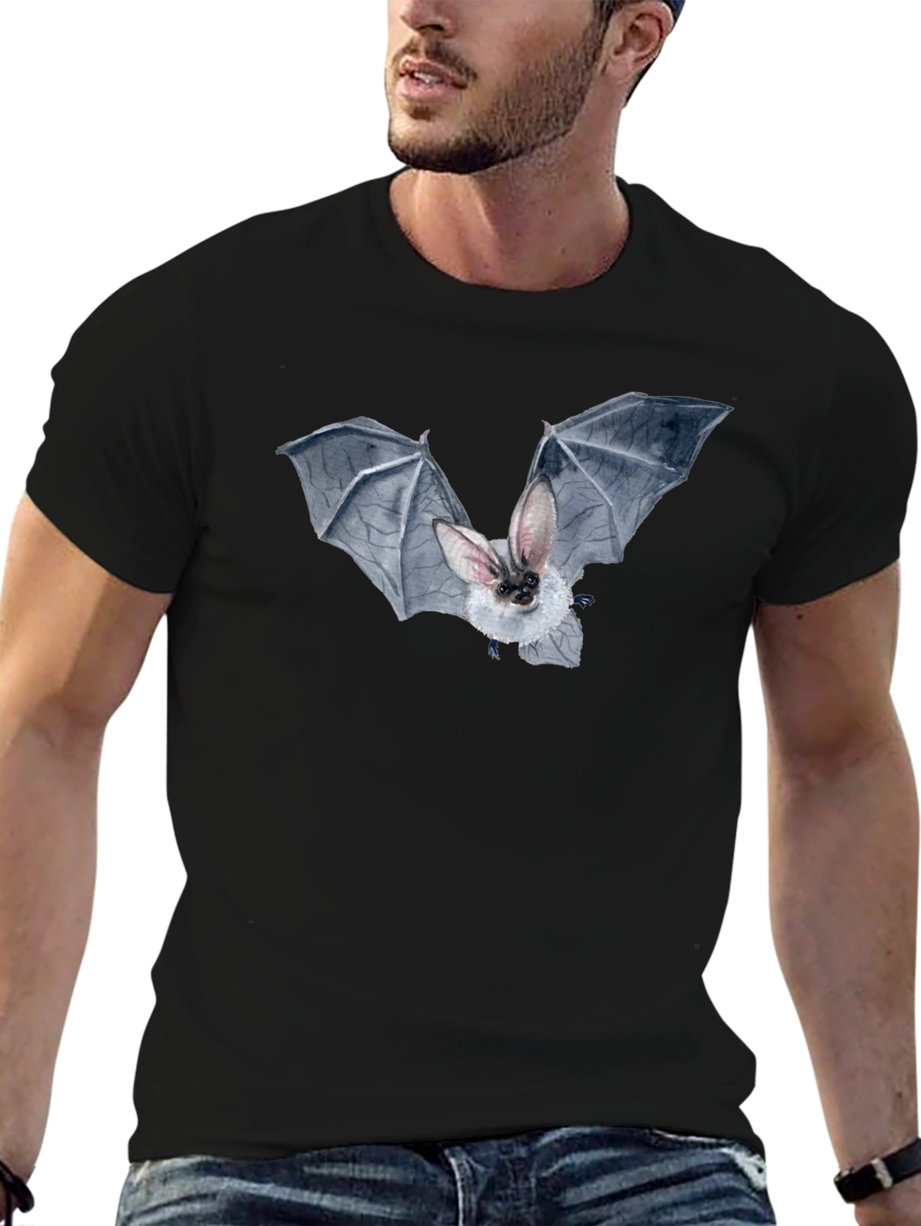 Bat Graphic Tee - Black Cotton T-Shirt