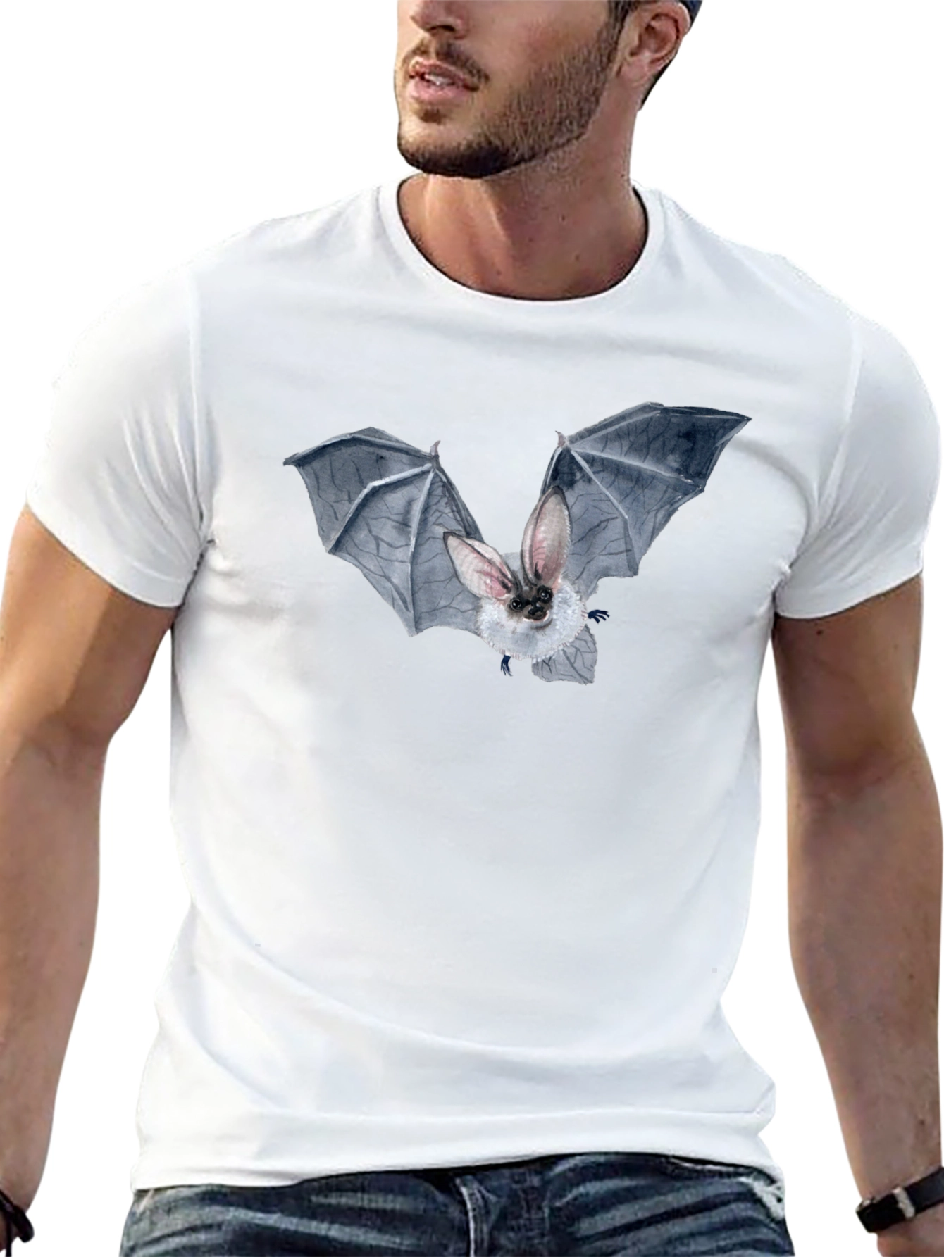 Bat Graphic Tee - Black Cotton T-Shirt