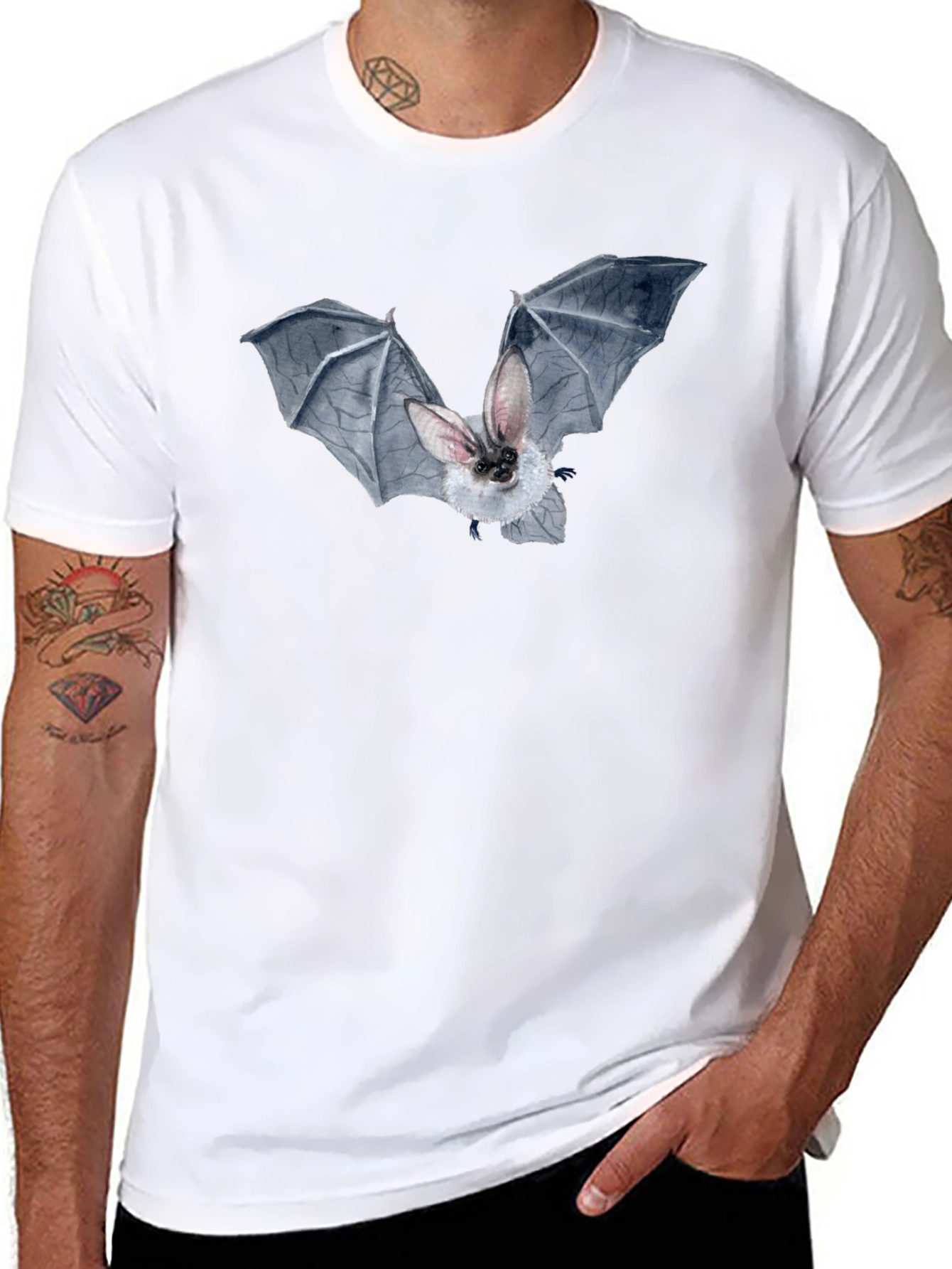 Bat Graphic Tee - Black Cotton T-Shirt