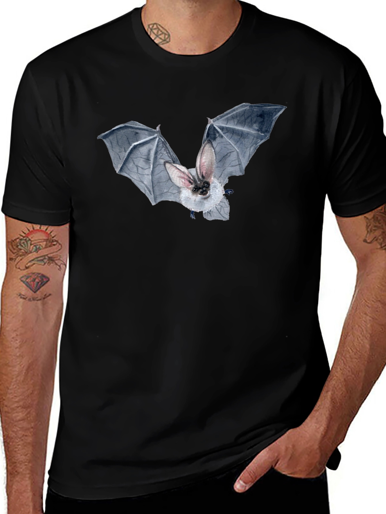 Bat Graphic Tee - Black Cotton T-Shirt