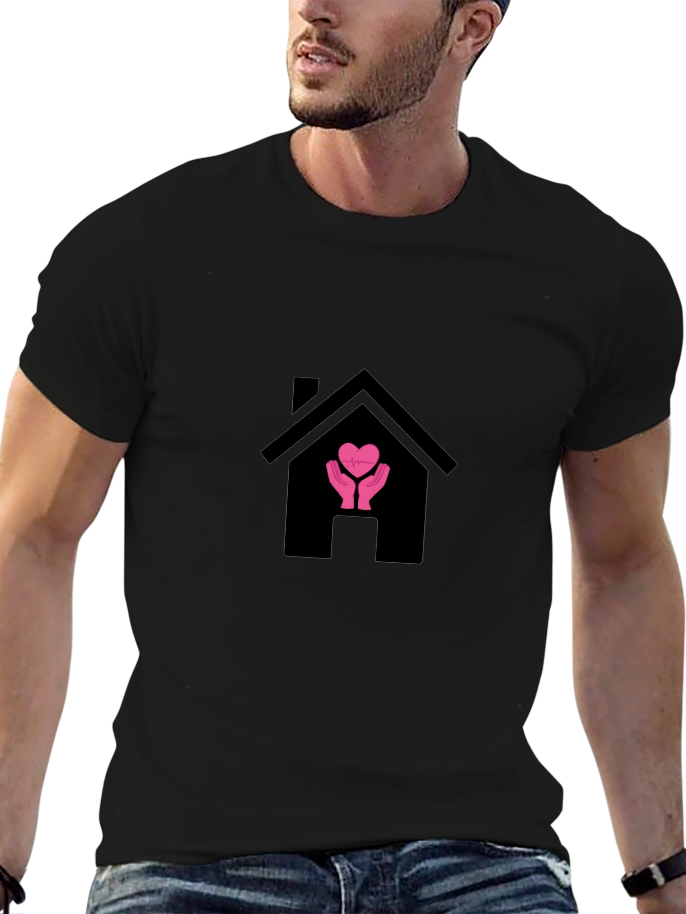Heart Hands at Home Graphic Black T-Shirt