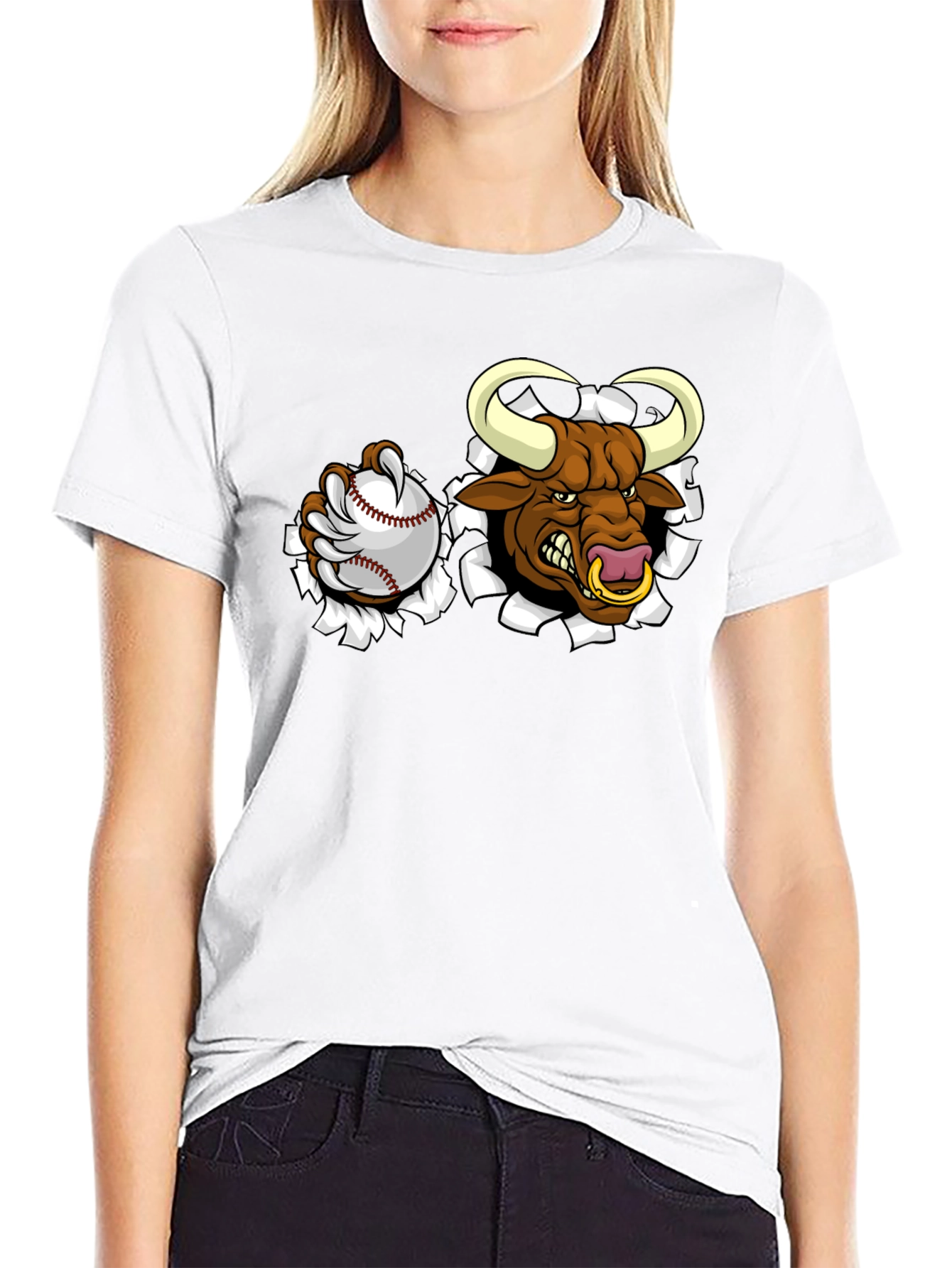 Angry Bull Baseball Black T-Shirt