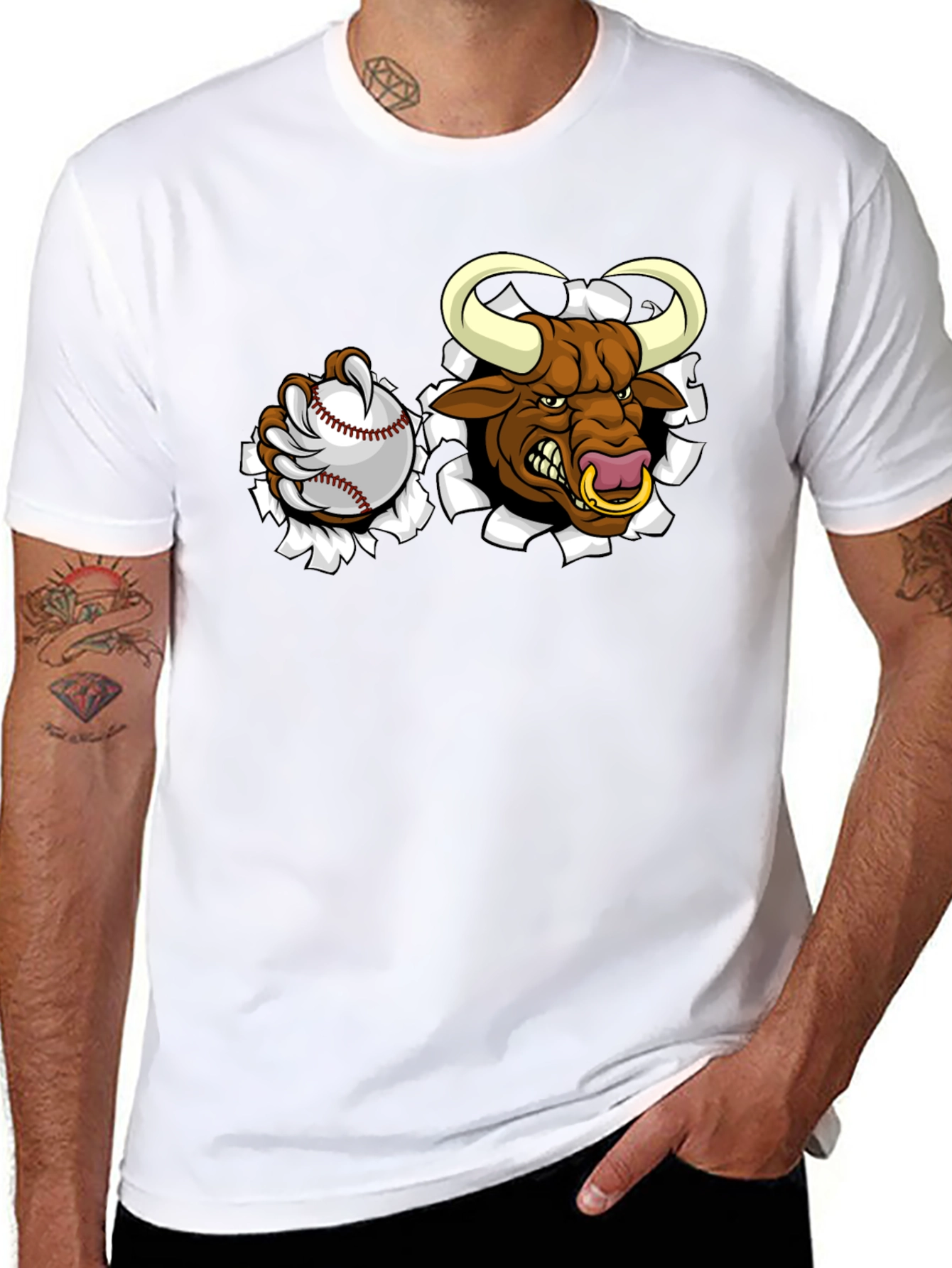 Angry Bull Baseball Black T-Shirt