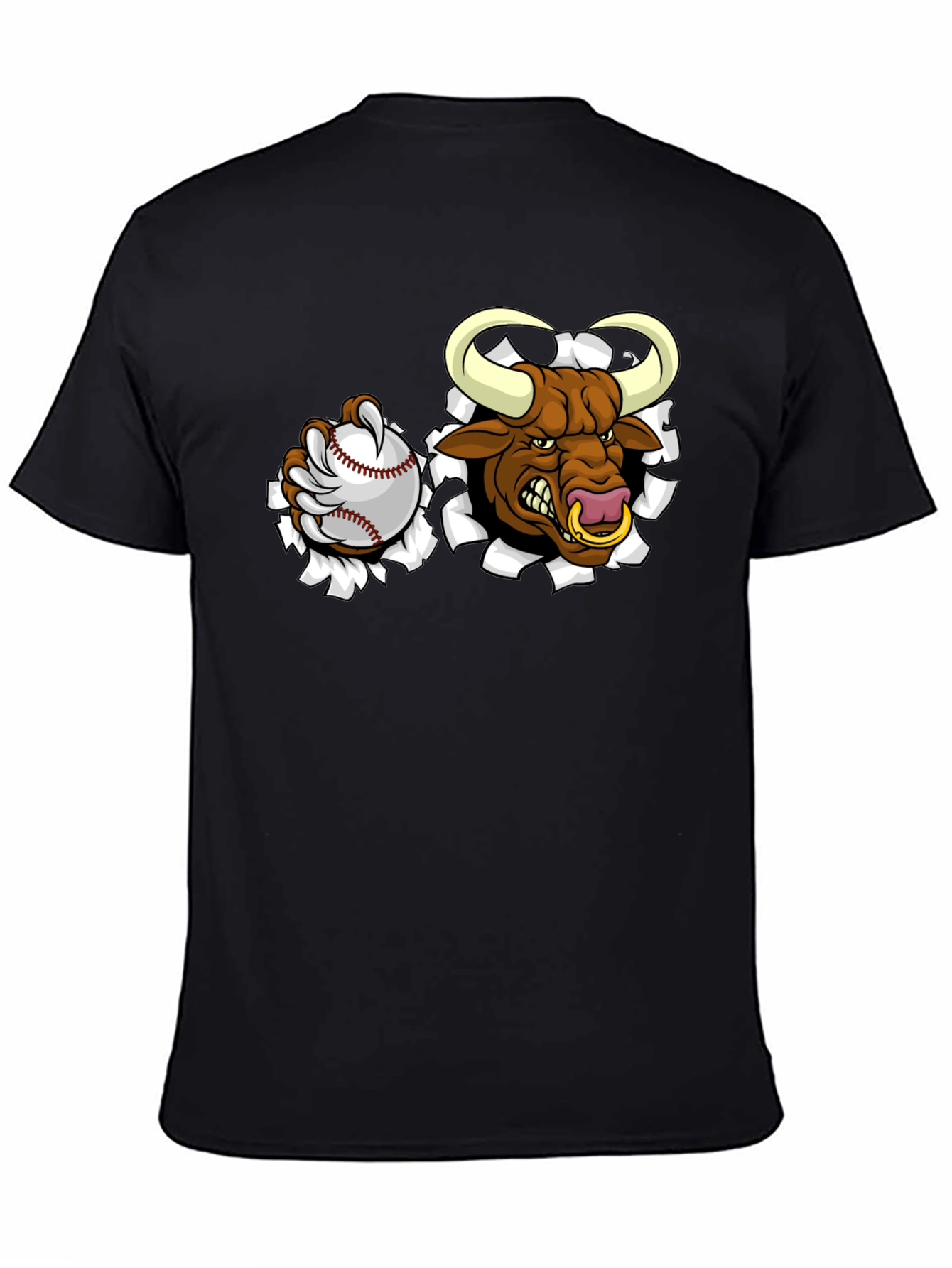 Angry Bull Baseball Black T-Shirt