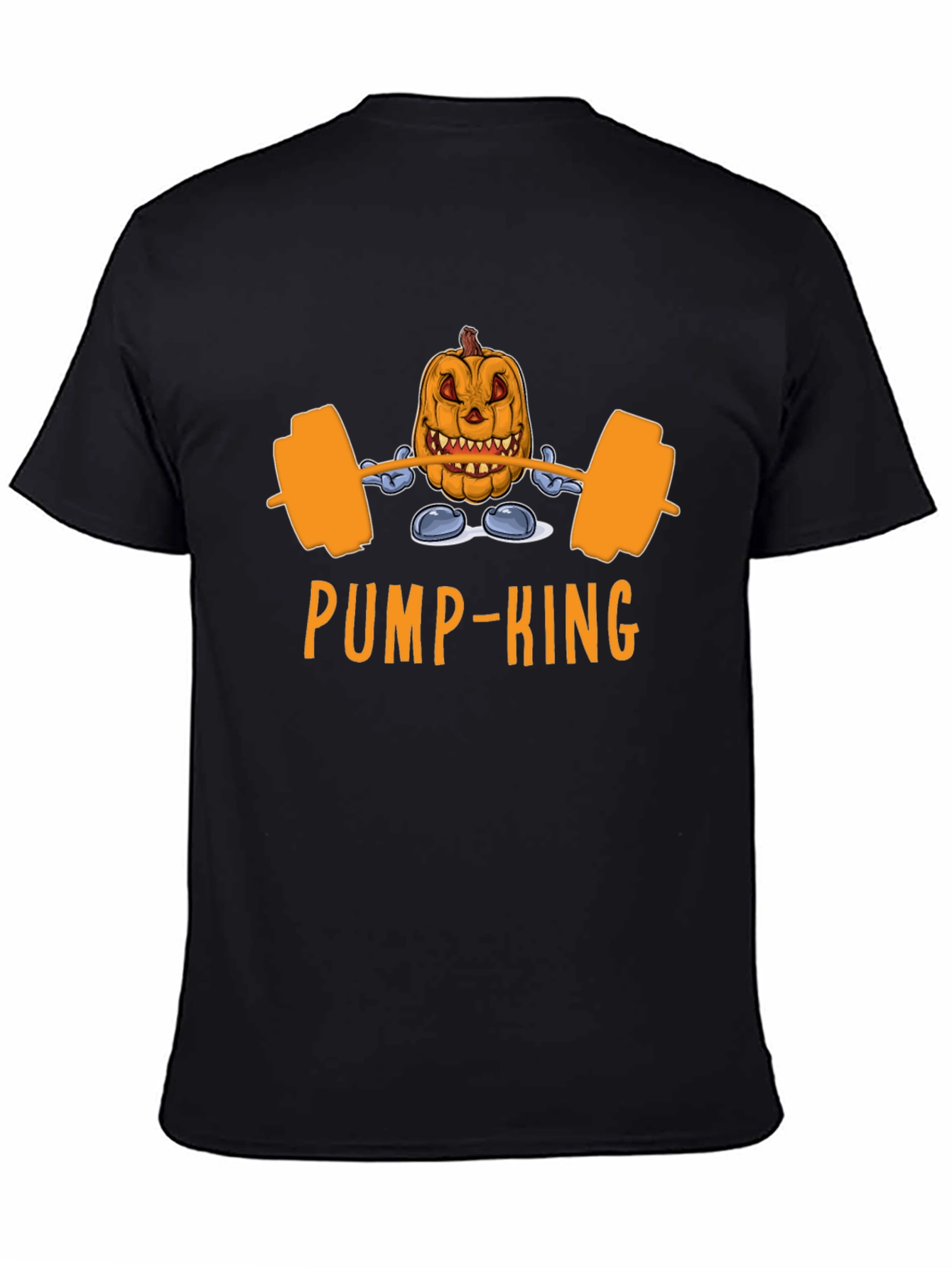 PUMP-KING Halloween Gym T-Shirt - Jacked Pumpkin Barbell