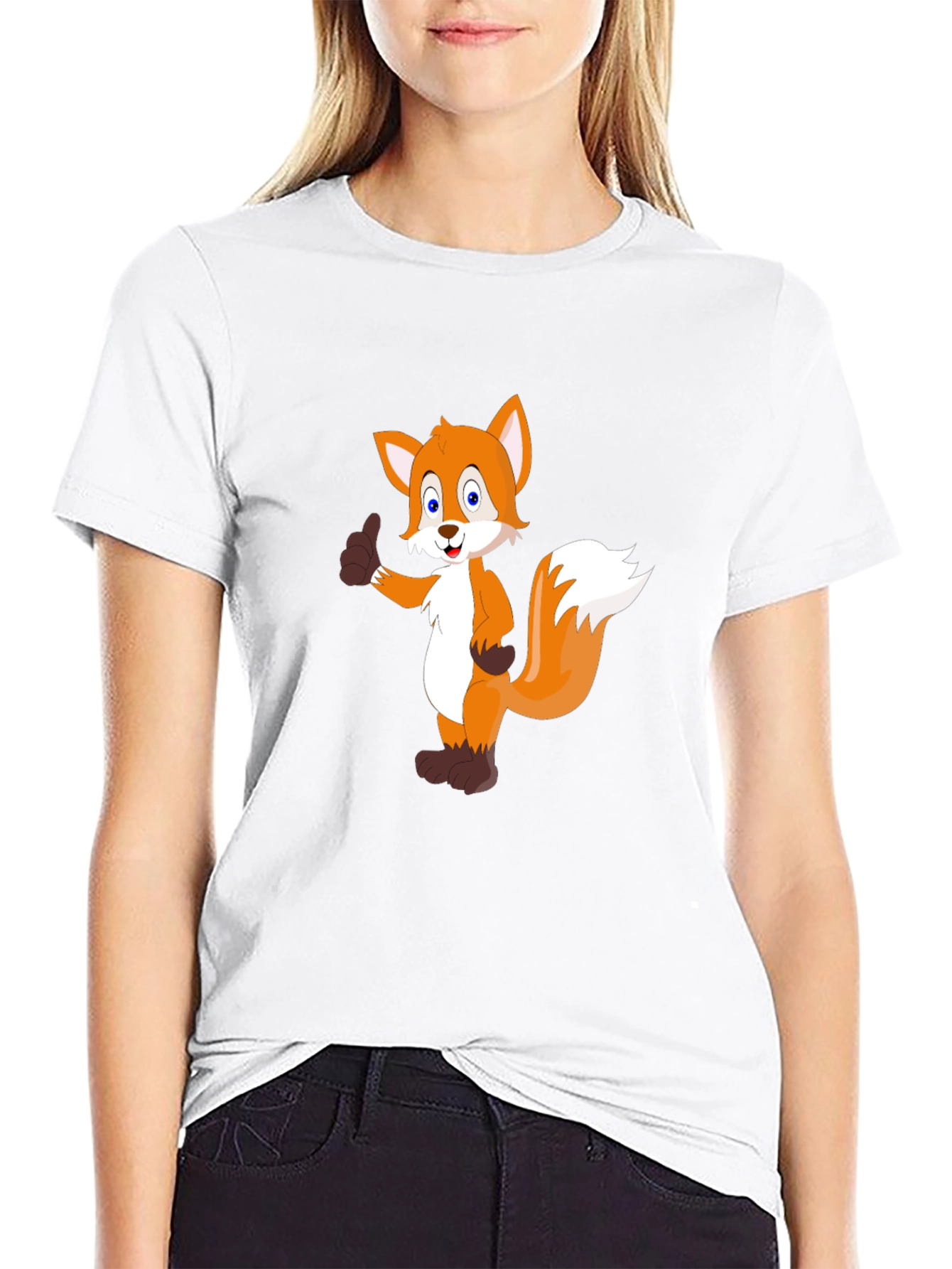 Cartoon Fox Graphic Black T-Shirt