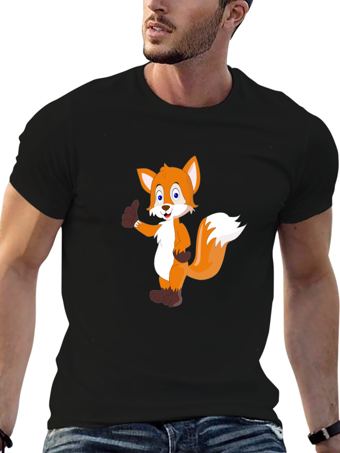Cartoon Fox Graphic Black T-Shirt
