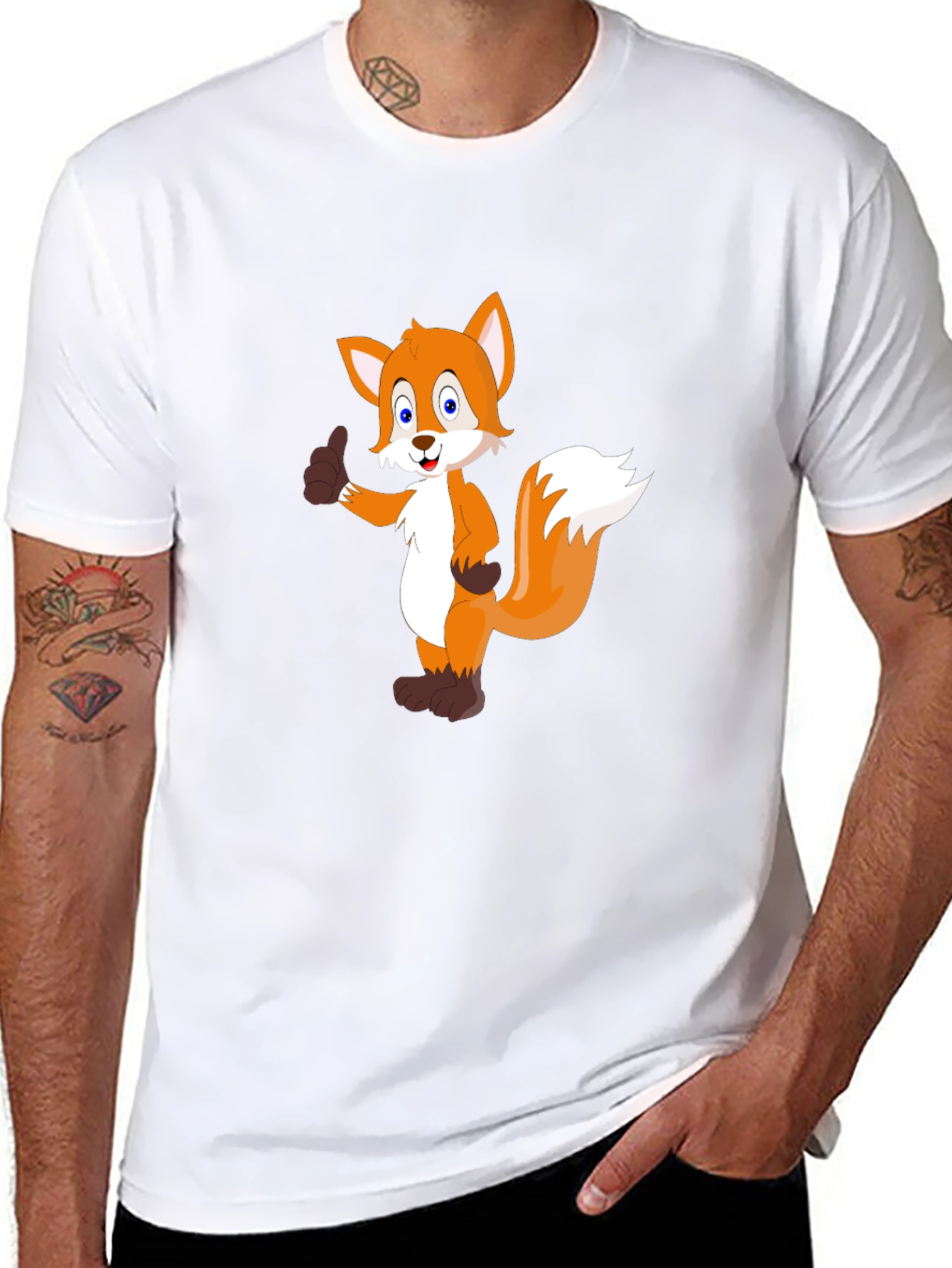 Cartoon Fox Graphic Black T-Shirt