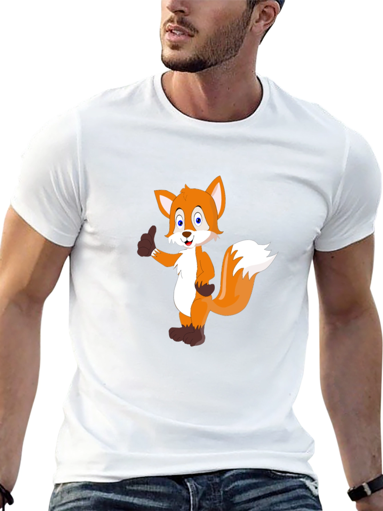Cartoon Fox Graphic Black T-Shirt