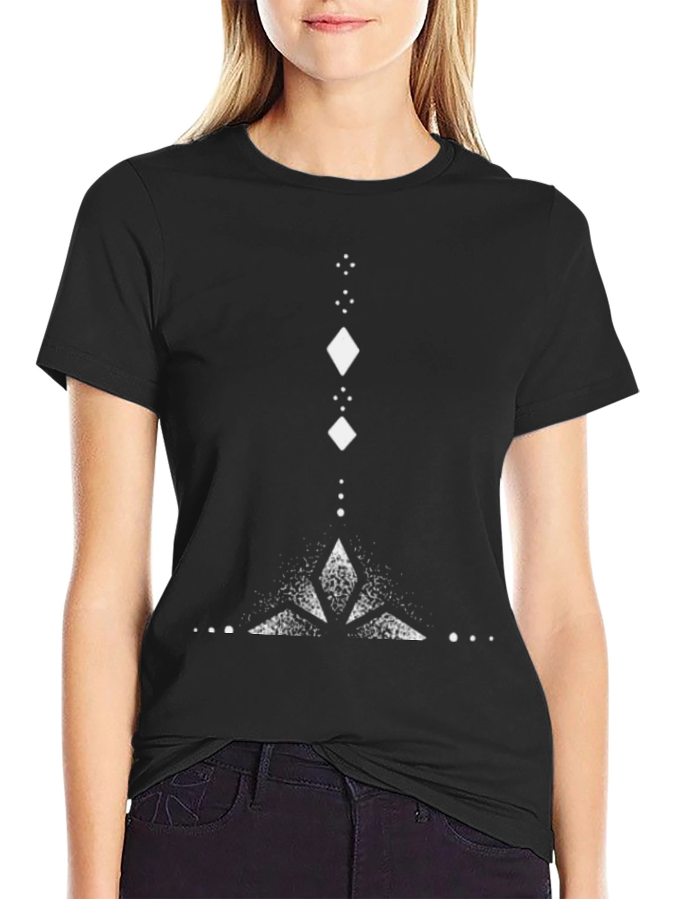 Geometric Diamond Print Black T-Shirt