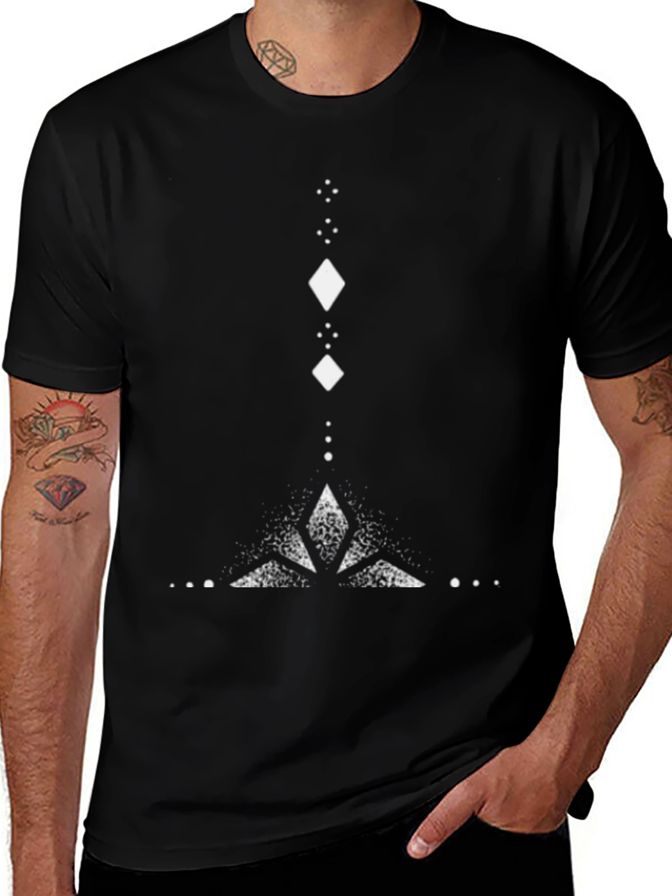 Geometric Diamond Print Black T-Shirt