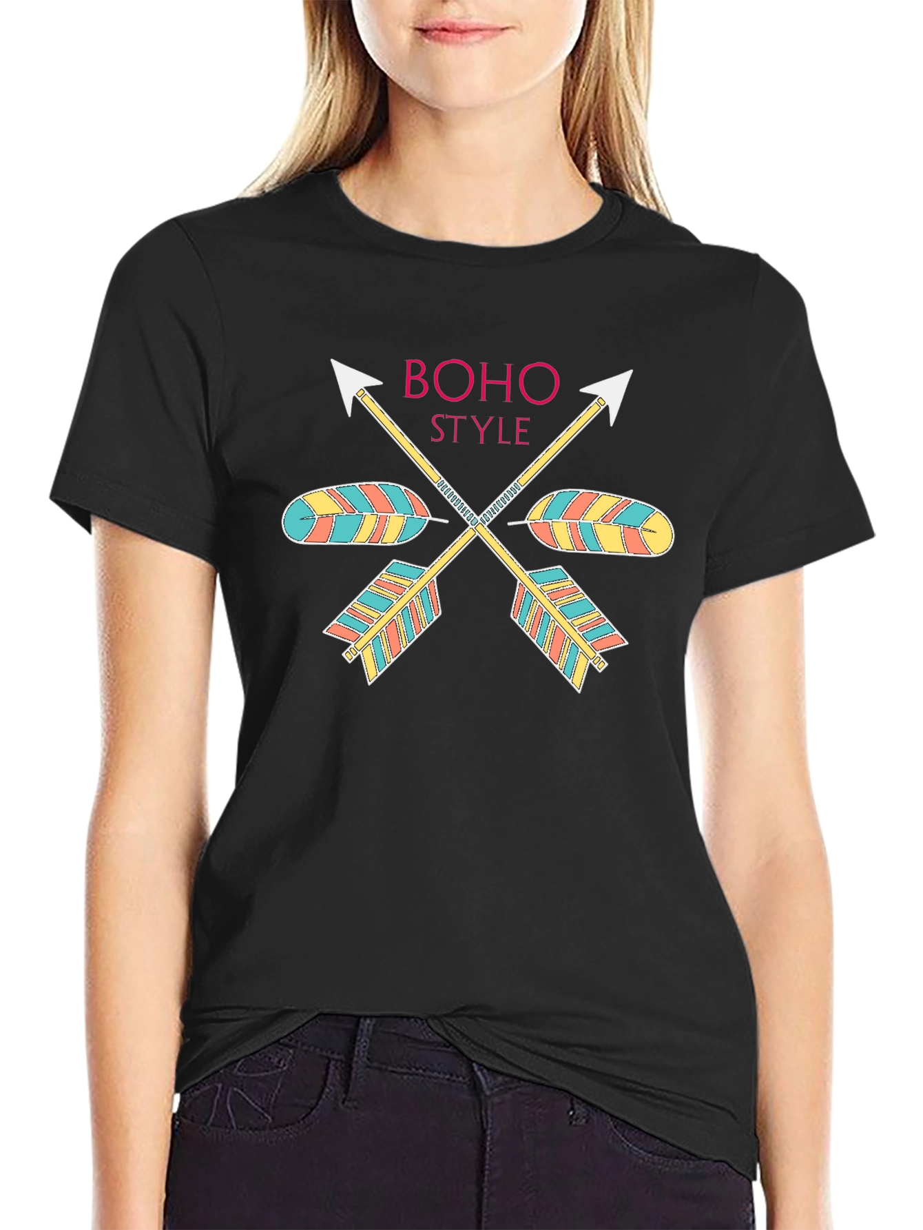 Boho Style Arrow Graphic Black T-Shirt