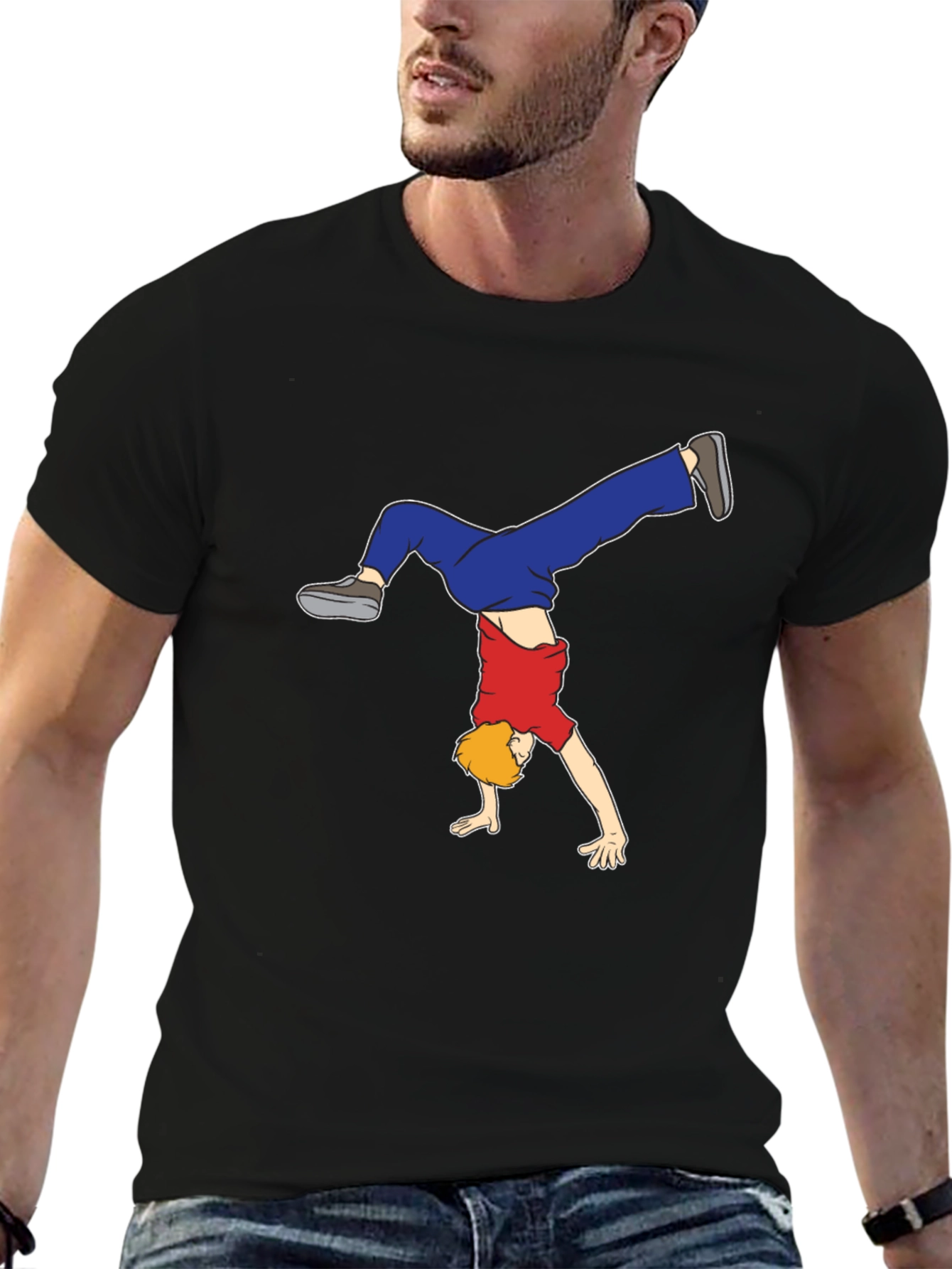 Cartoon Handstand Graphic Black T-Shirt