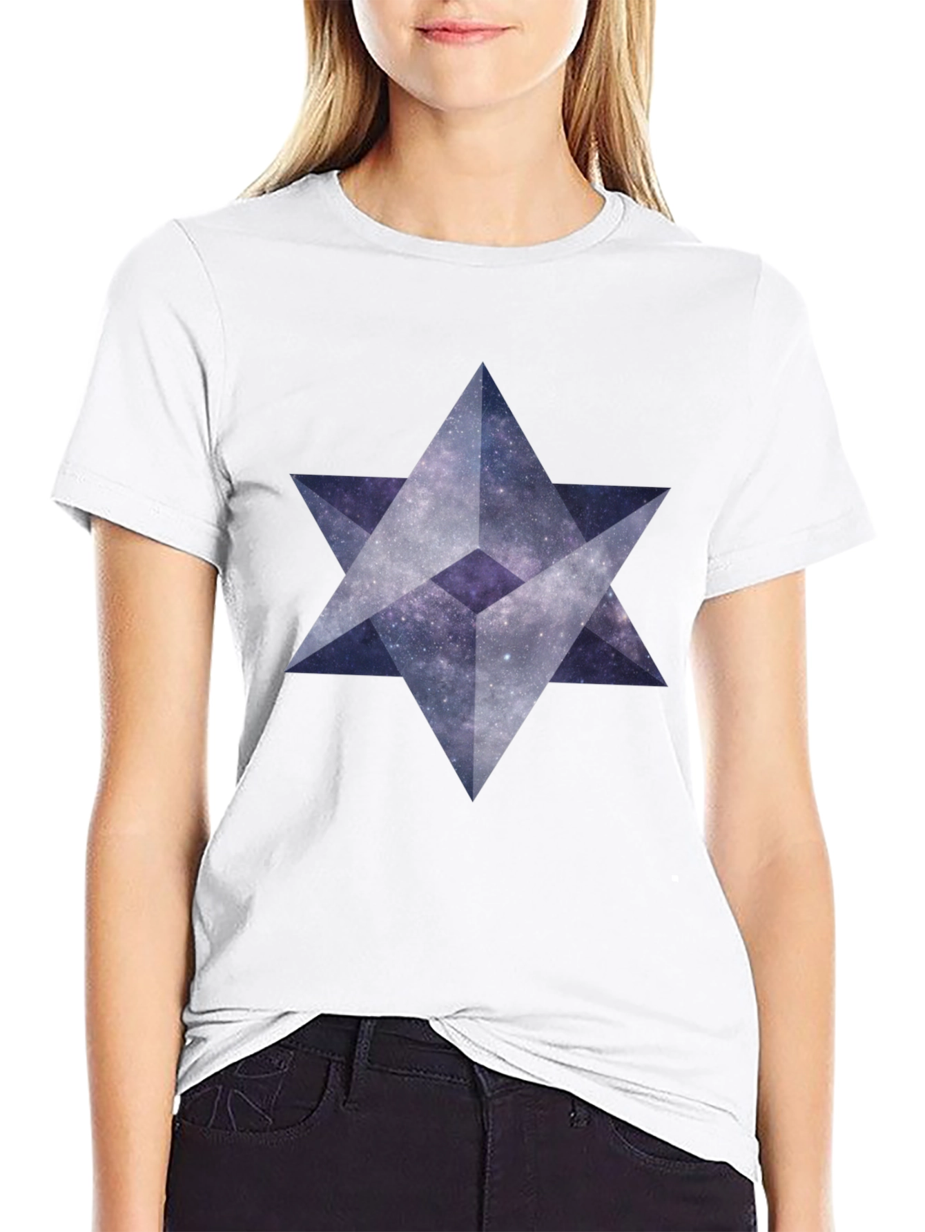 Geometric Star Galaxy Print Black T-Shirt