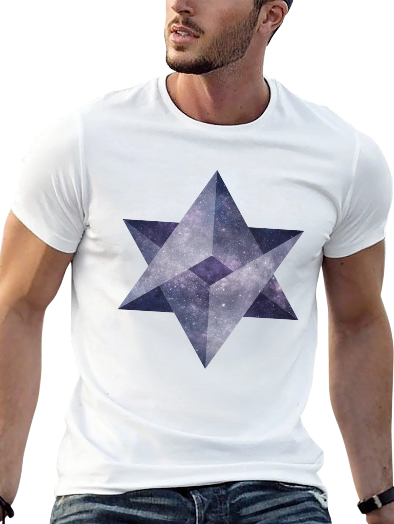 Geometric Star Galaxy Print Black T-Shirt