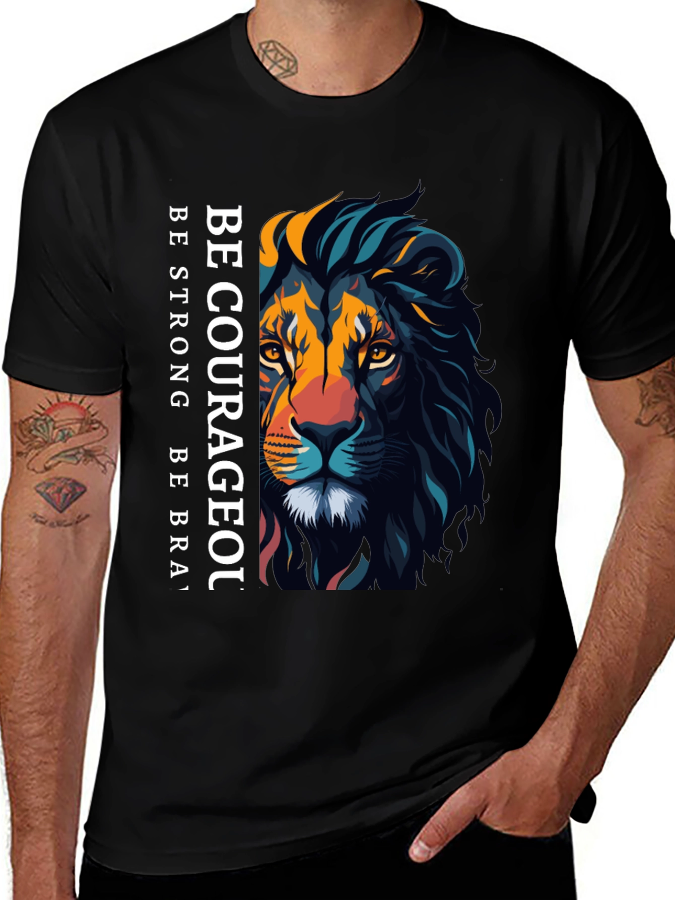Be Courageous Lion Graphic Tee - Black