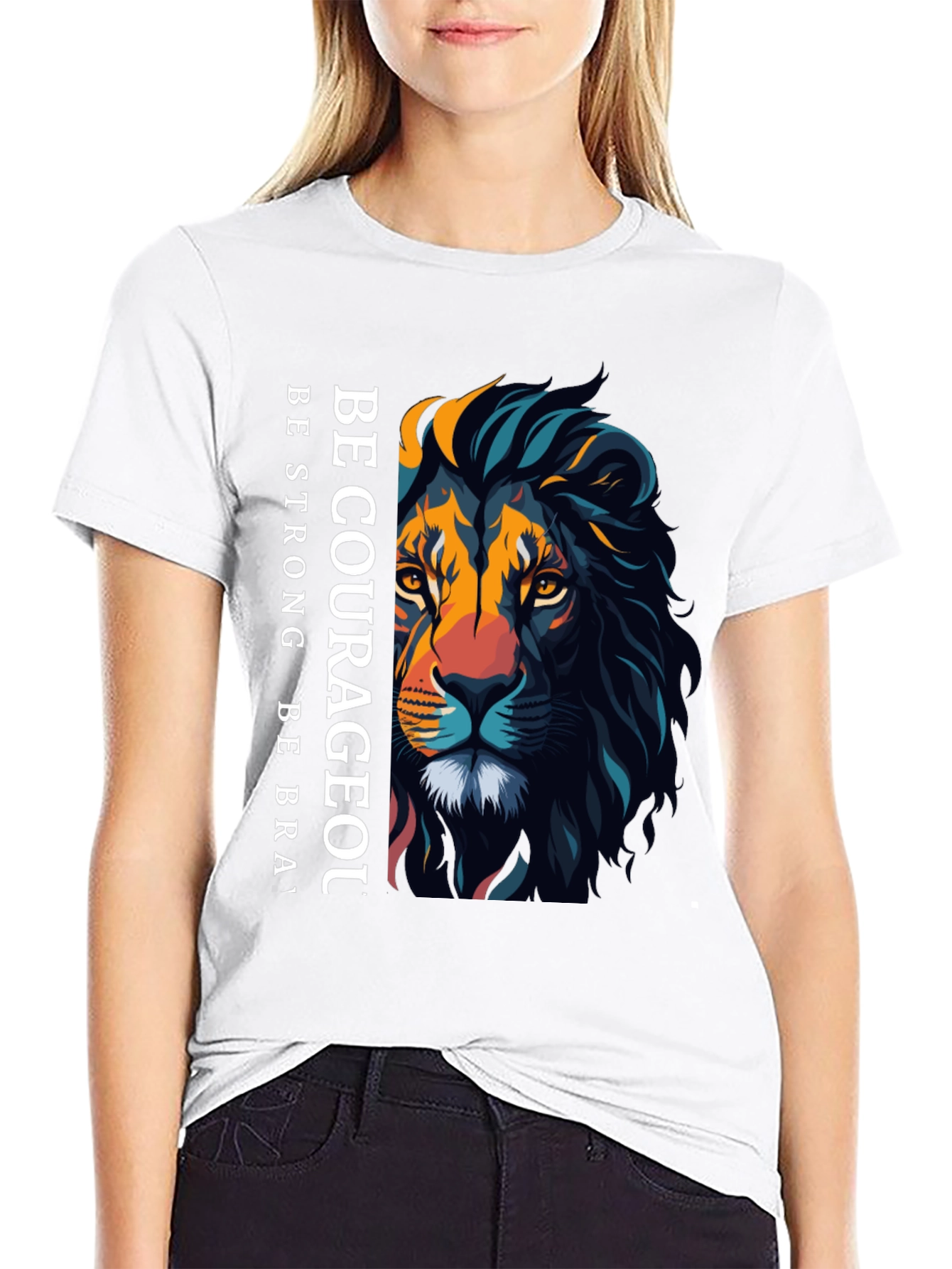 Be Courageous Lion Graphic Tee - Black