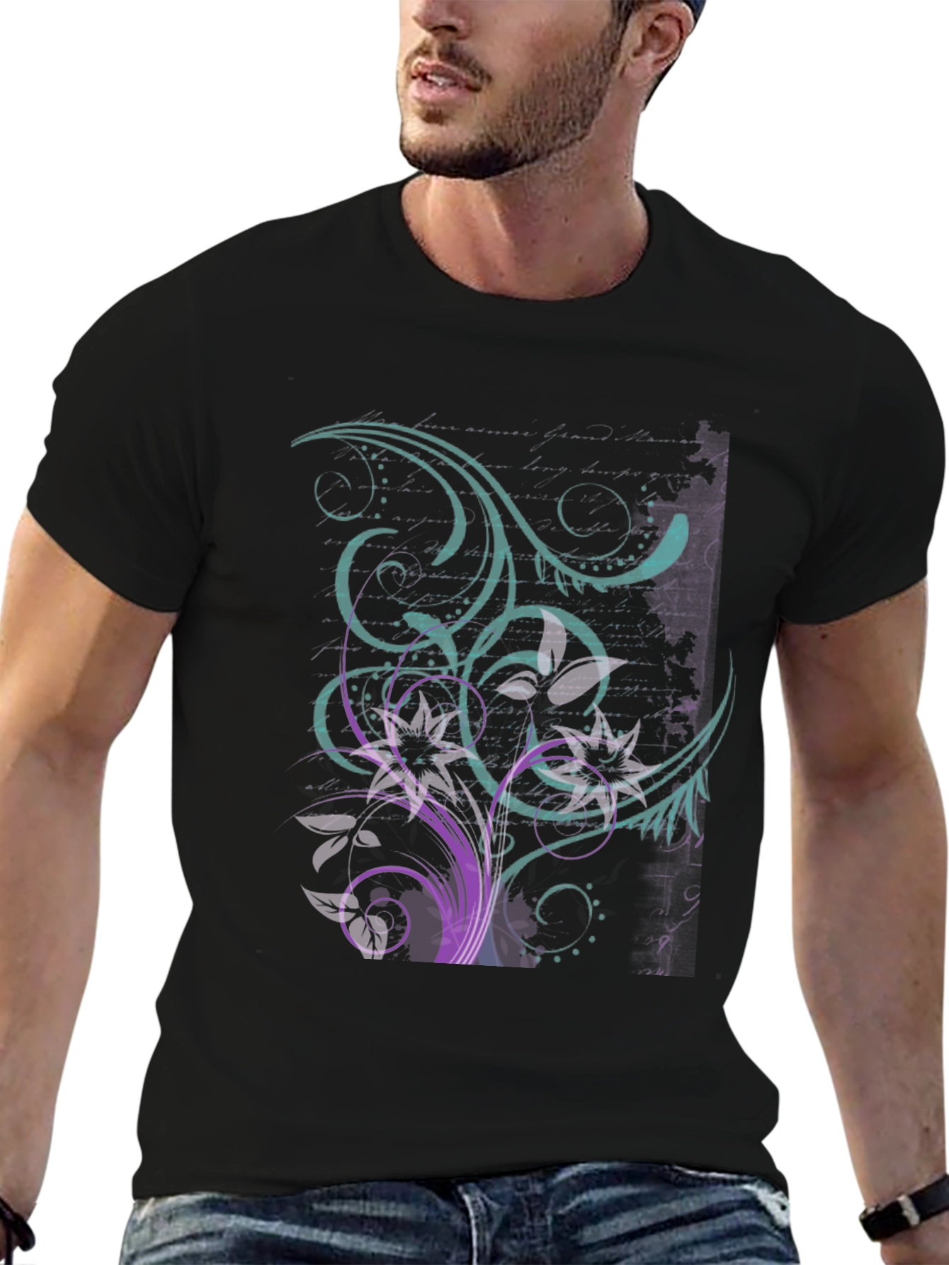 Floral Swirl Graphic Tee - Black