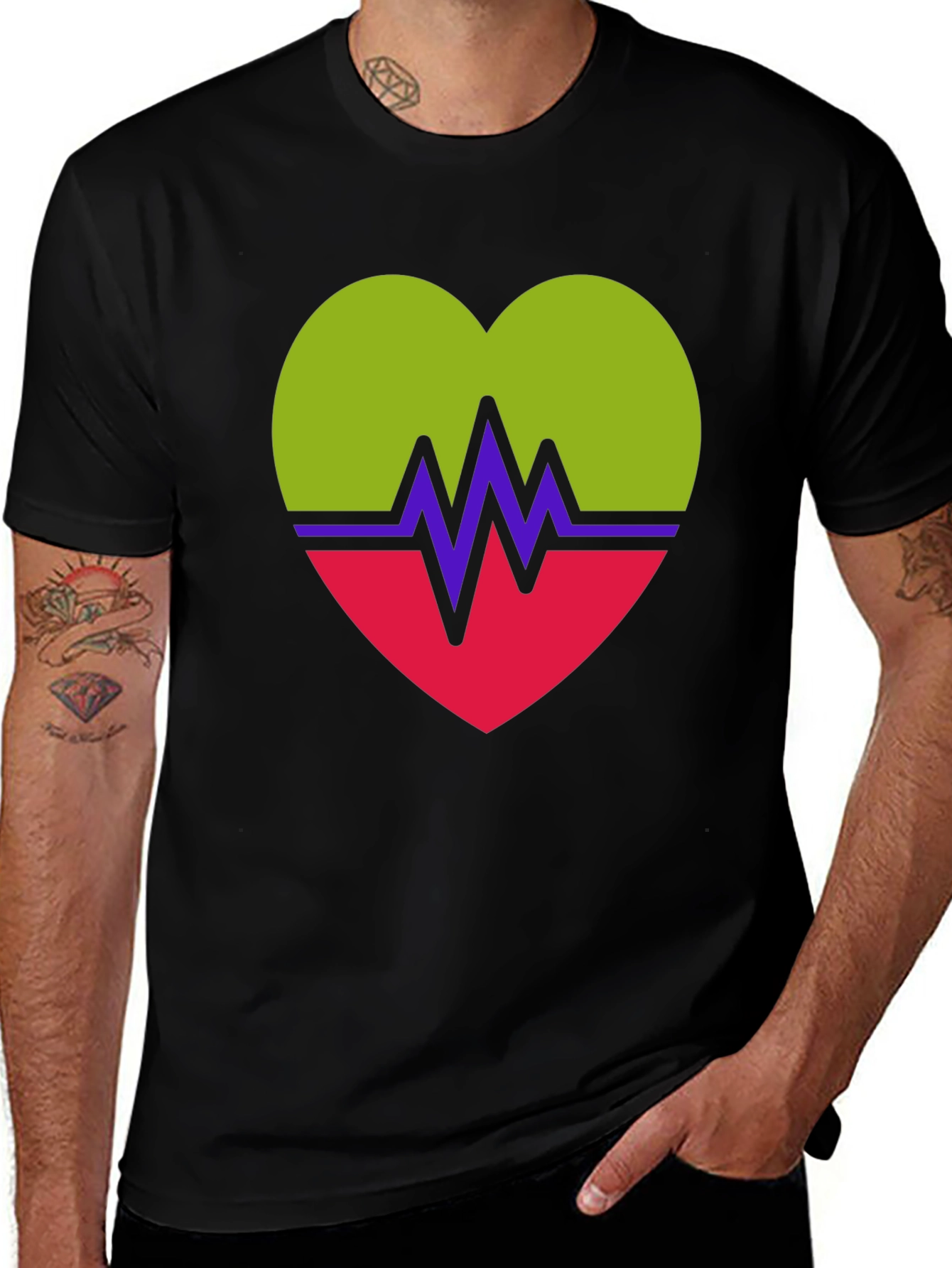 Heartbeat Heart Graphic Tee - Casual Crew Neck T-Shirt
