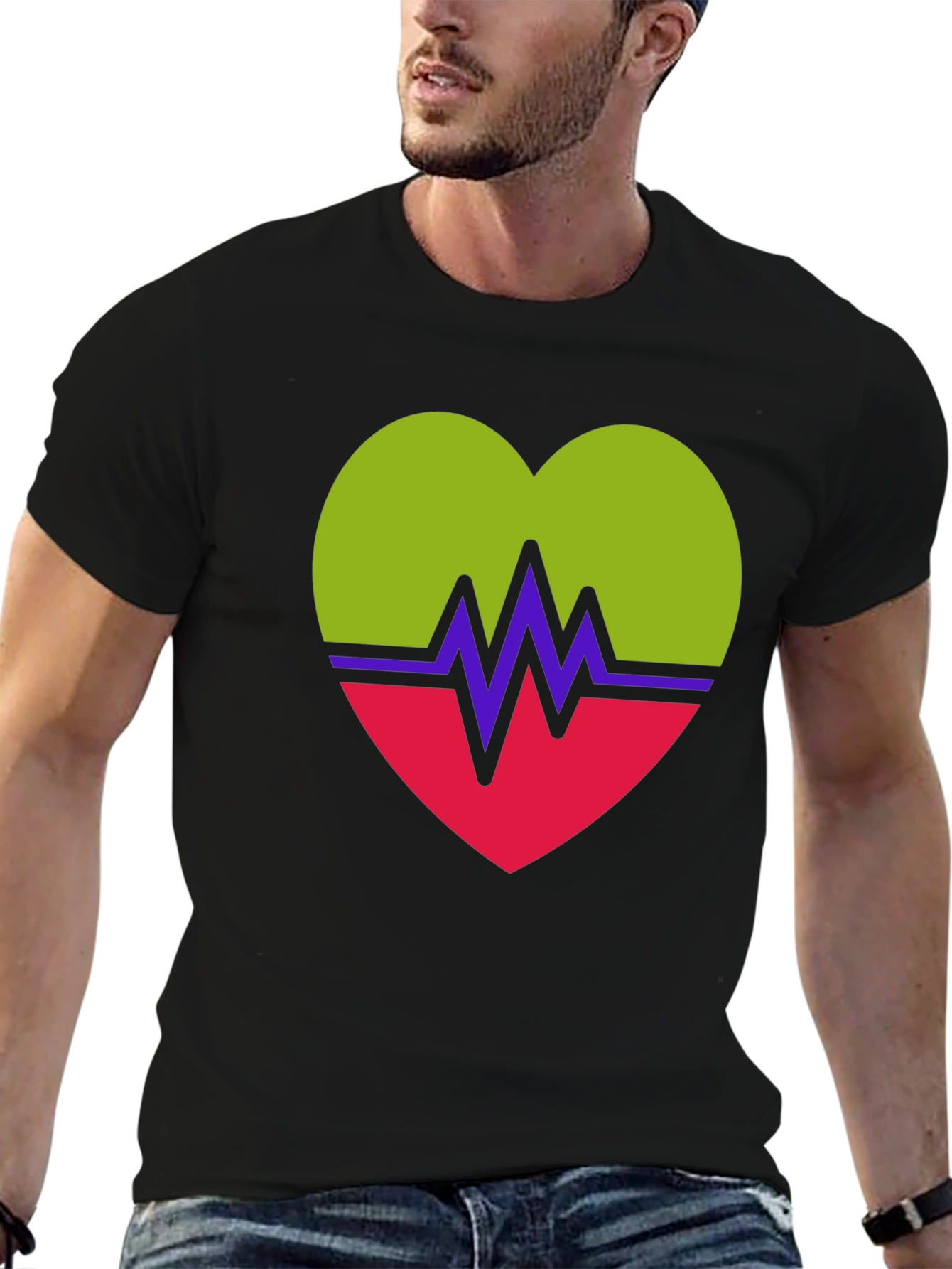 Heartbeat Heart Graphic Tee - Casual Crew Neck T-Shirt