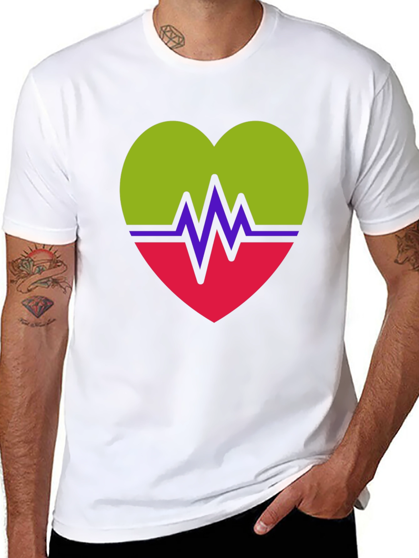 Heartbeat Heart Graphic Tee - Casual Crew Neck T-Shirt