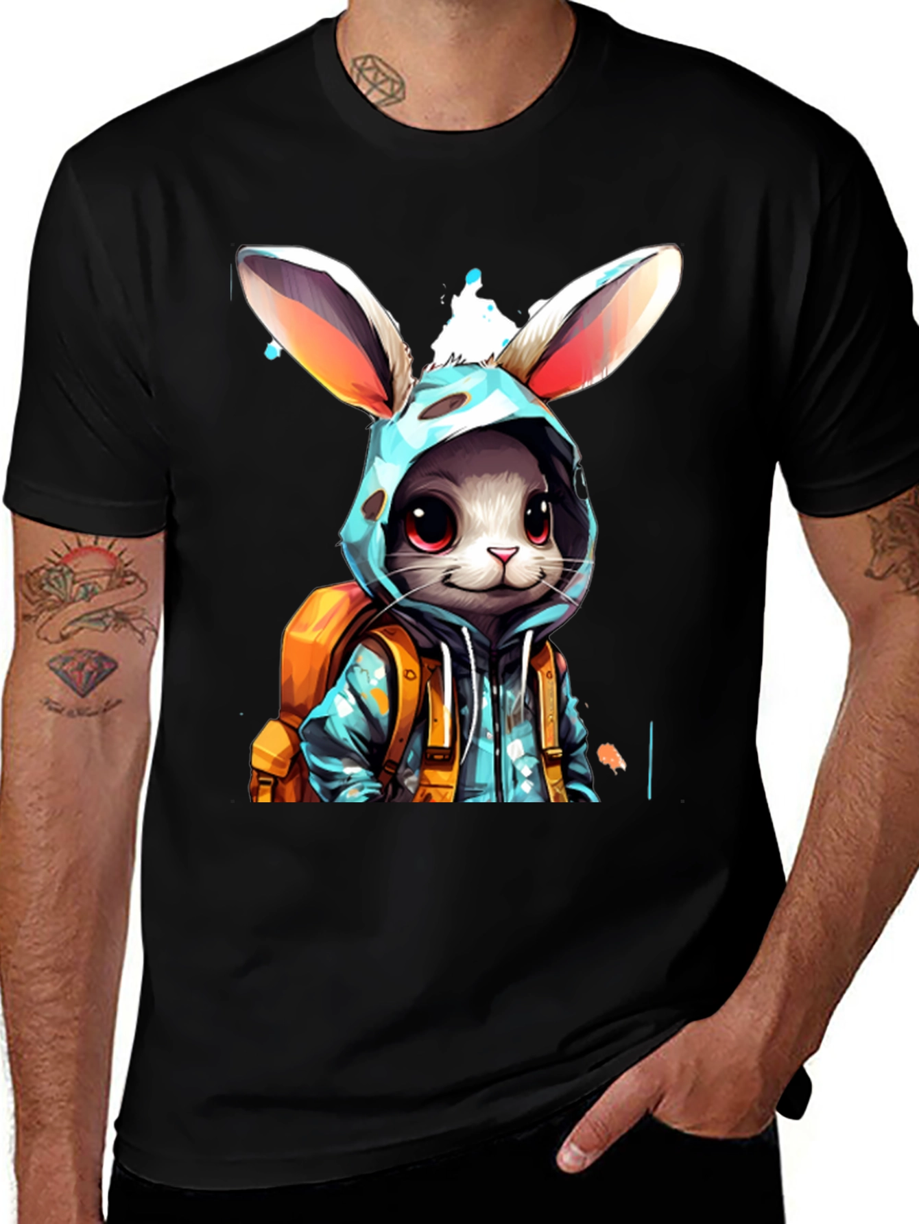 Bunny Backpack Black T-Shirt
