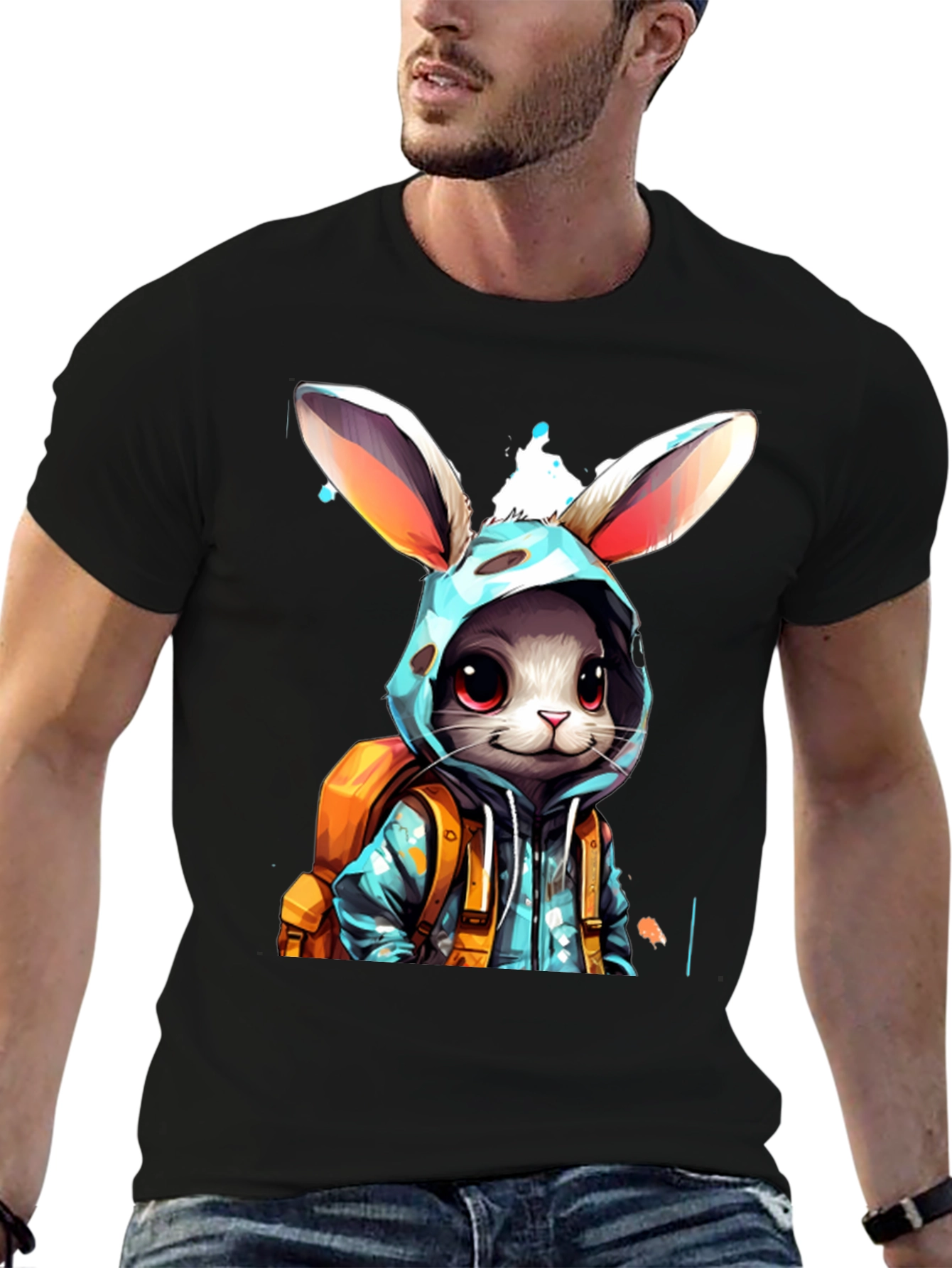 Bunny Backpack Black T-Shirt