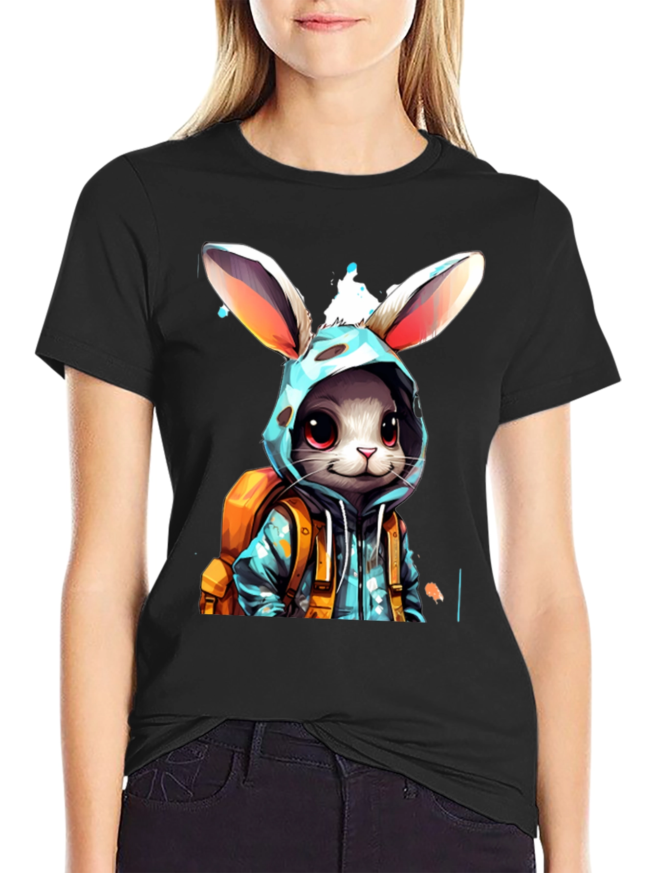 Bunny Backpack Black T-Shirt