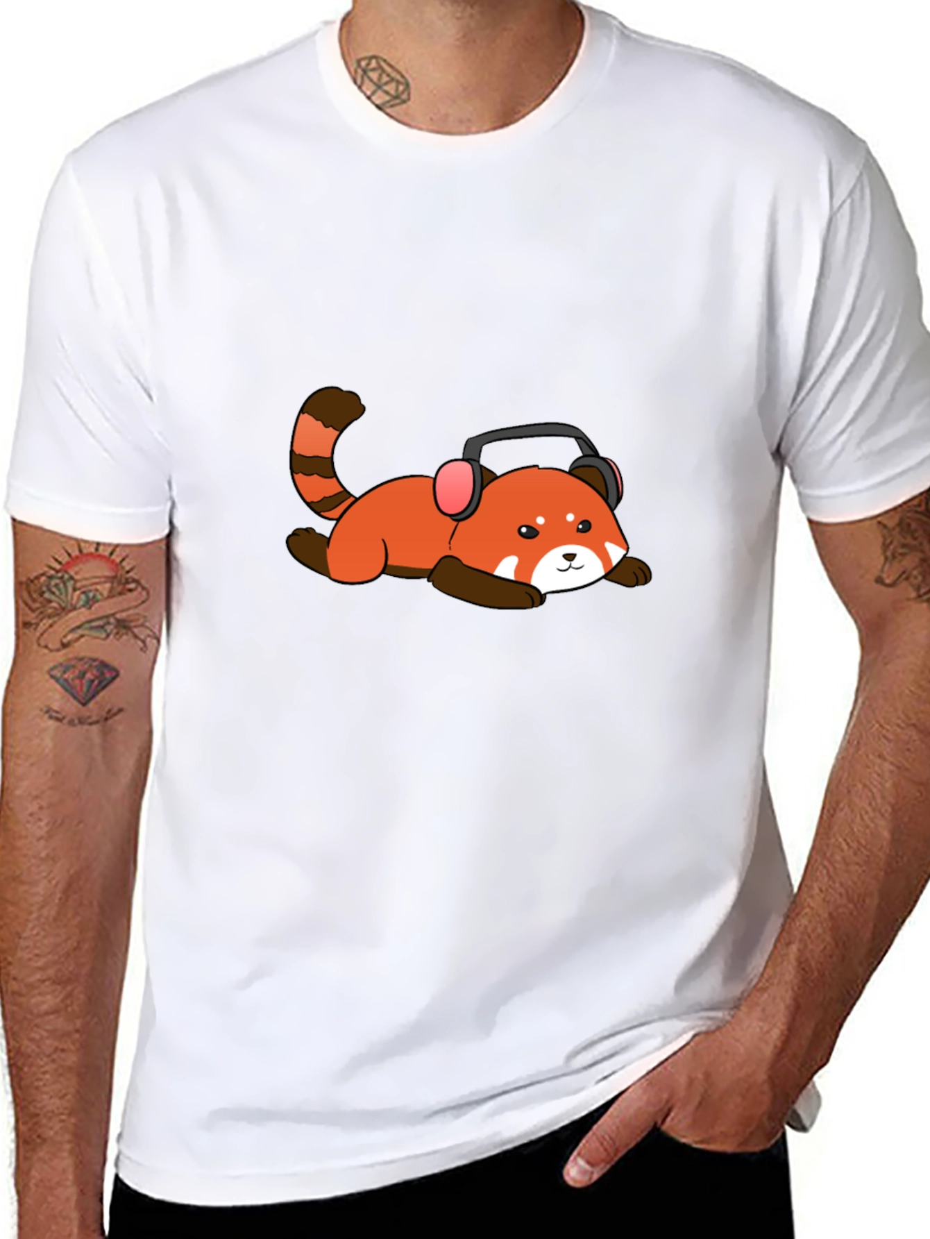 Red Panda Headphone T-Shirt - Cool Graphic Tee