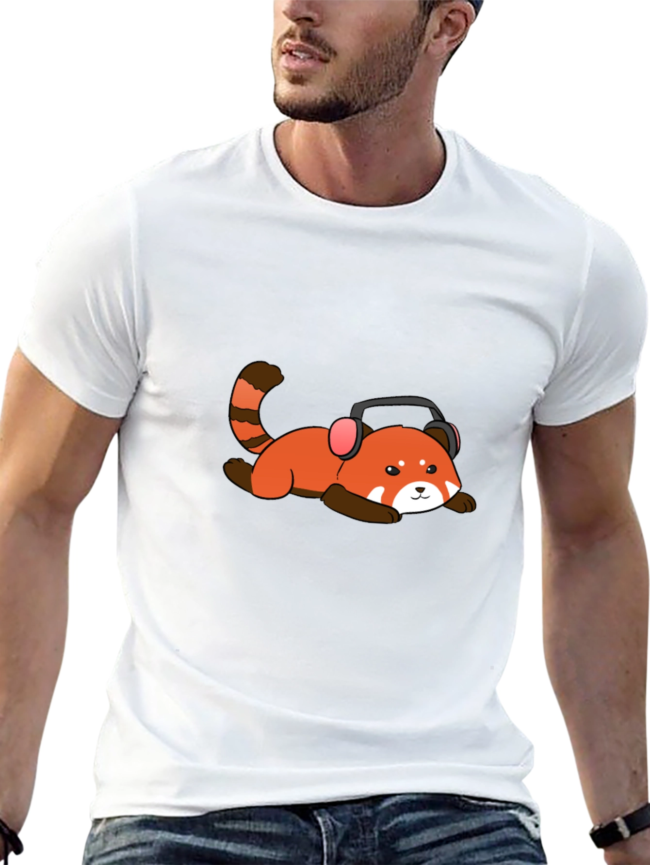 Red Panda Headphone T-Shirt - Cool Graphic Tee