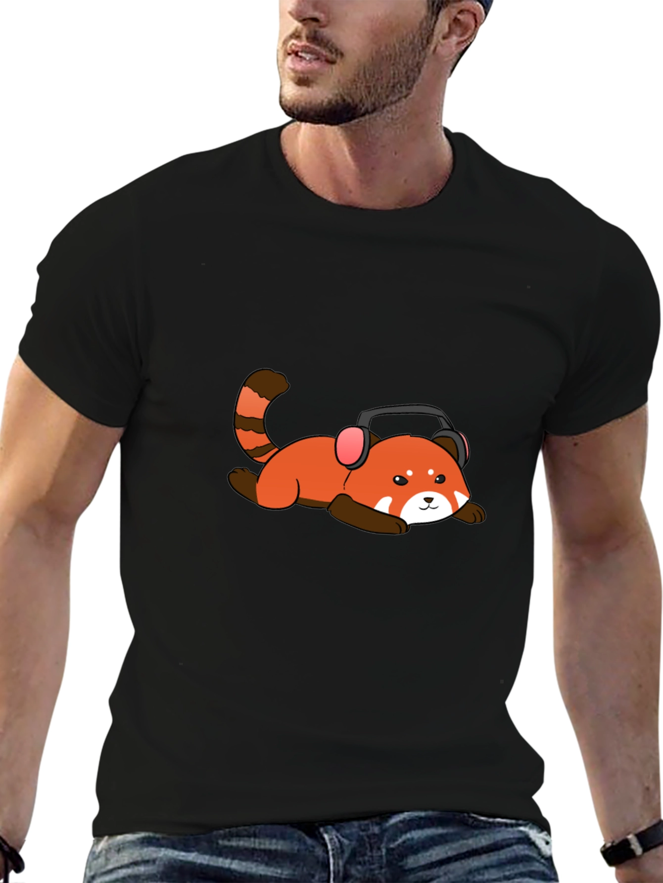 Red Panda Headphone T-Shirt - Cool Graphic Tee