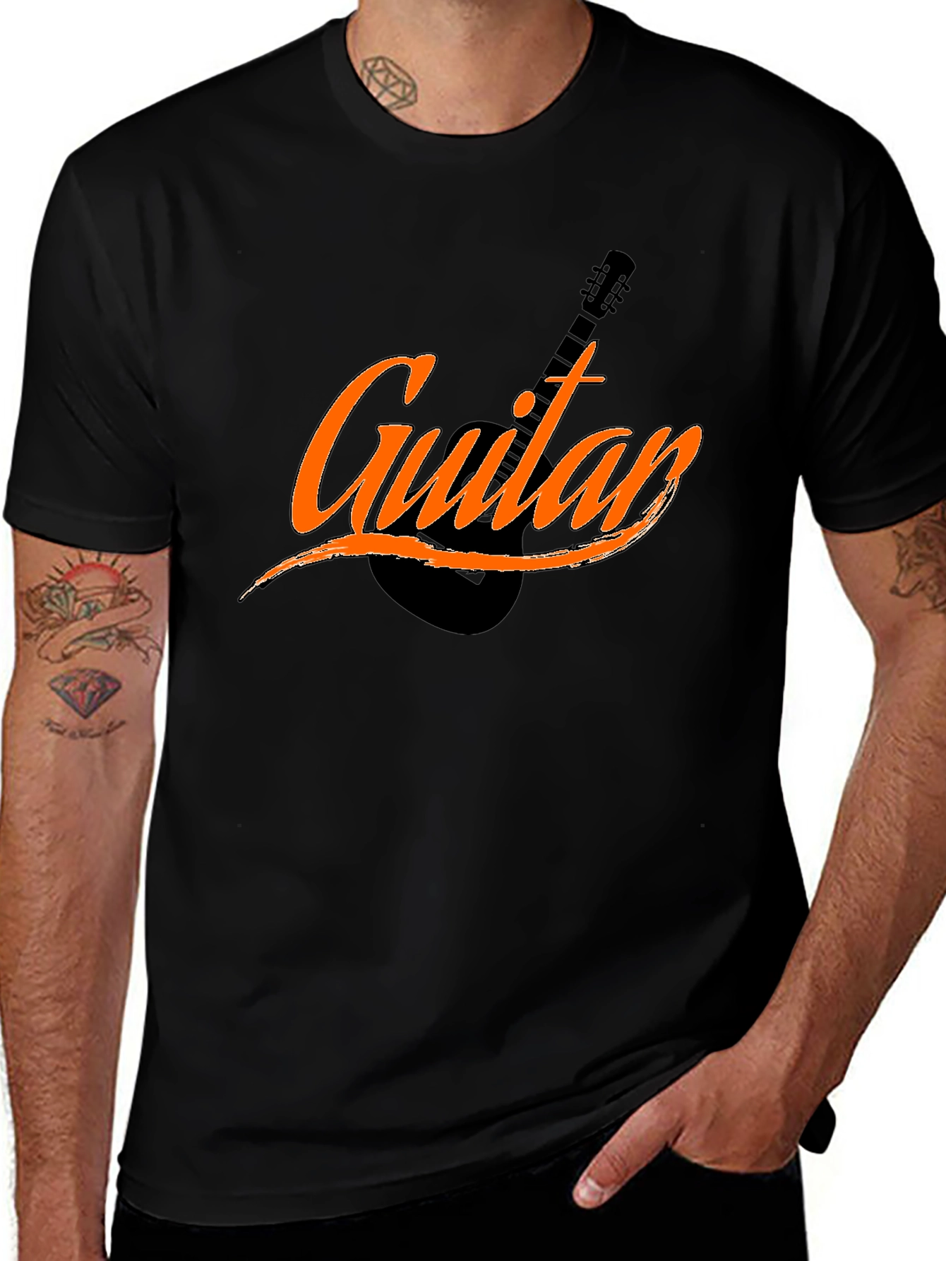 Guitar Graphic Tee - Black Cotton Shirt