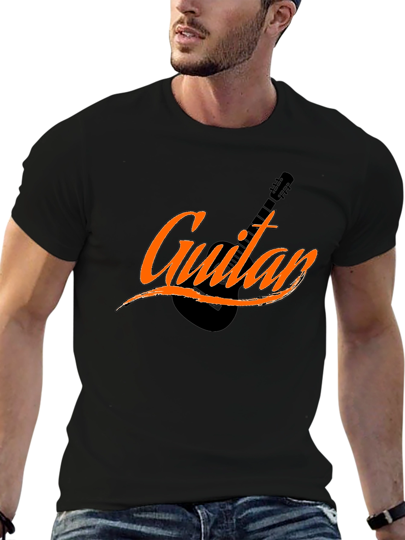 Guitar Graphic Tee - Black Cotton Shirt