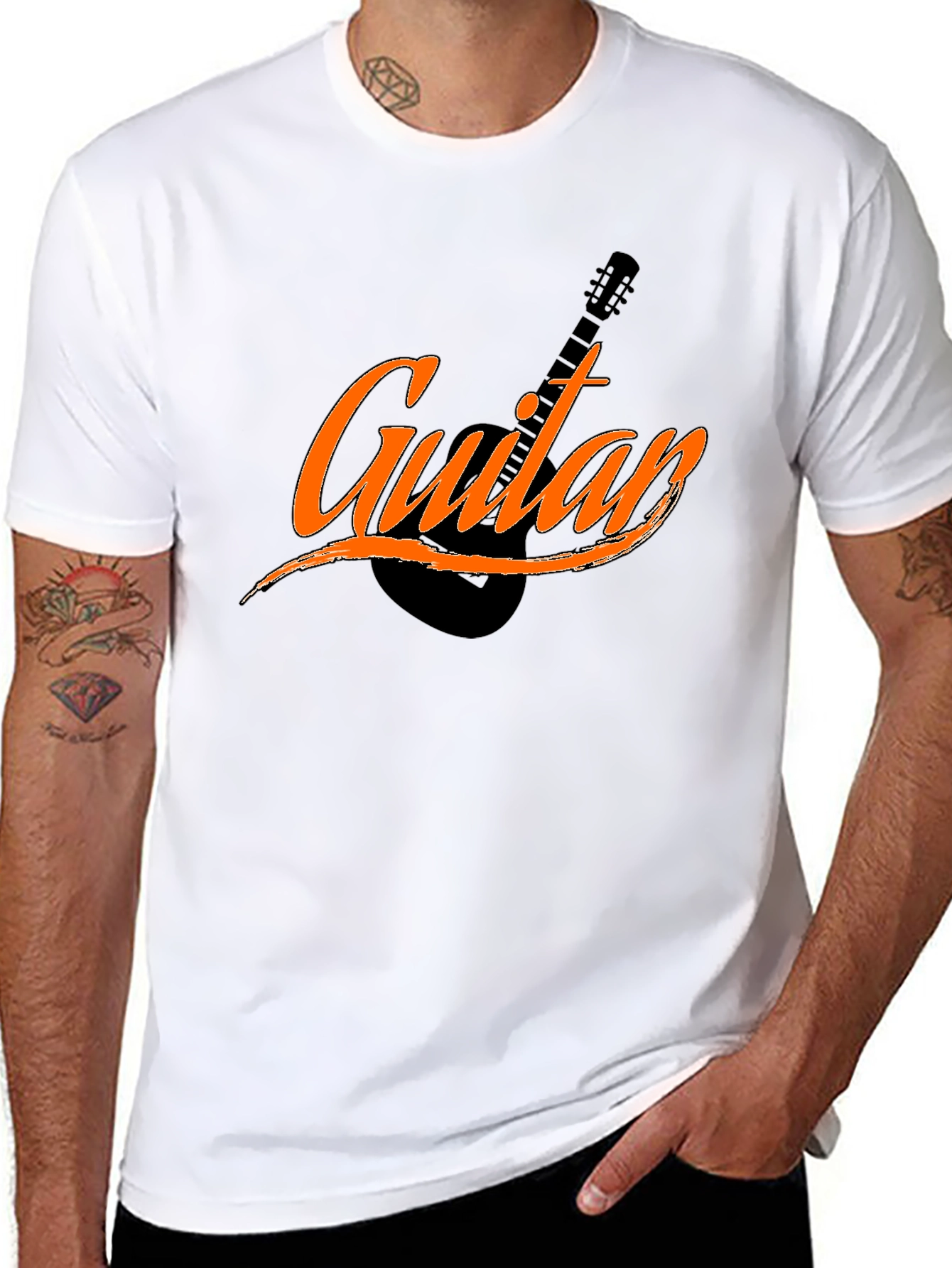 Guitar Graphic Tee - Black Cotton Shirt