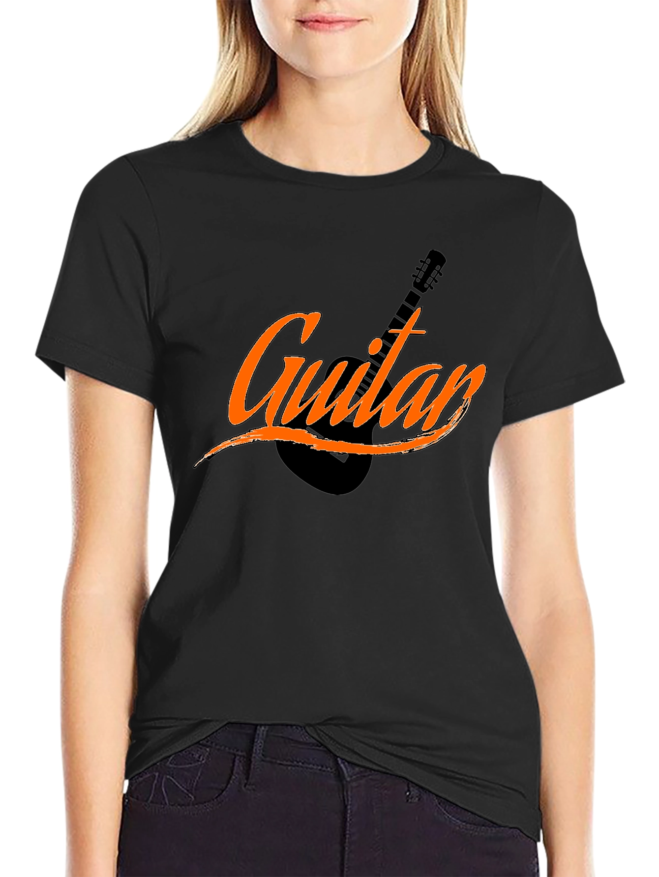 Guitar Graphic Tee - Black Cotton Shirt