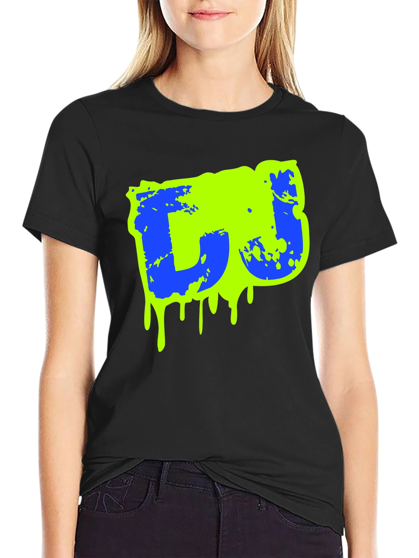 Mens Black Graphic T-Shirt - Neon Drip Design