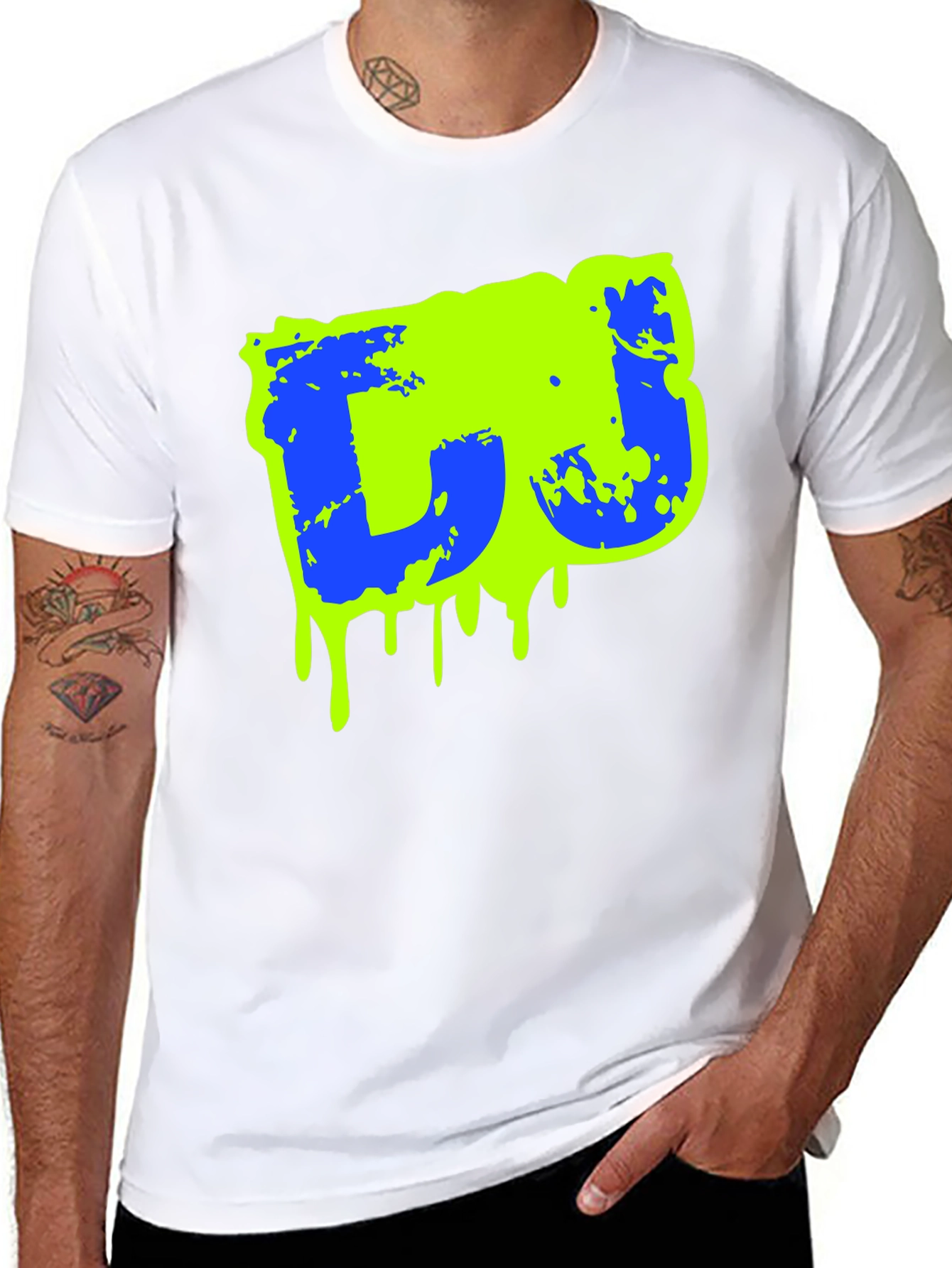 Mens Black Graphic T-Shirt - Neon Drip Design