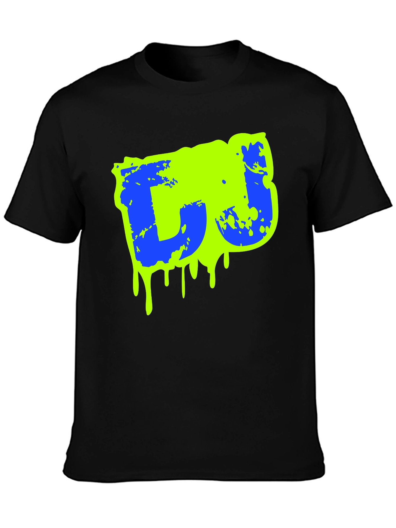 Mens Black Graphic T-Shirt - Neon Drip Design
