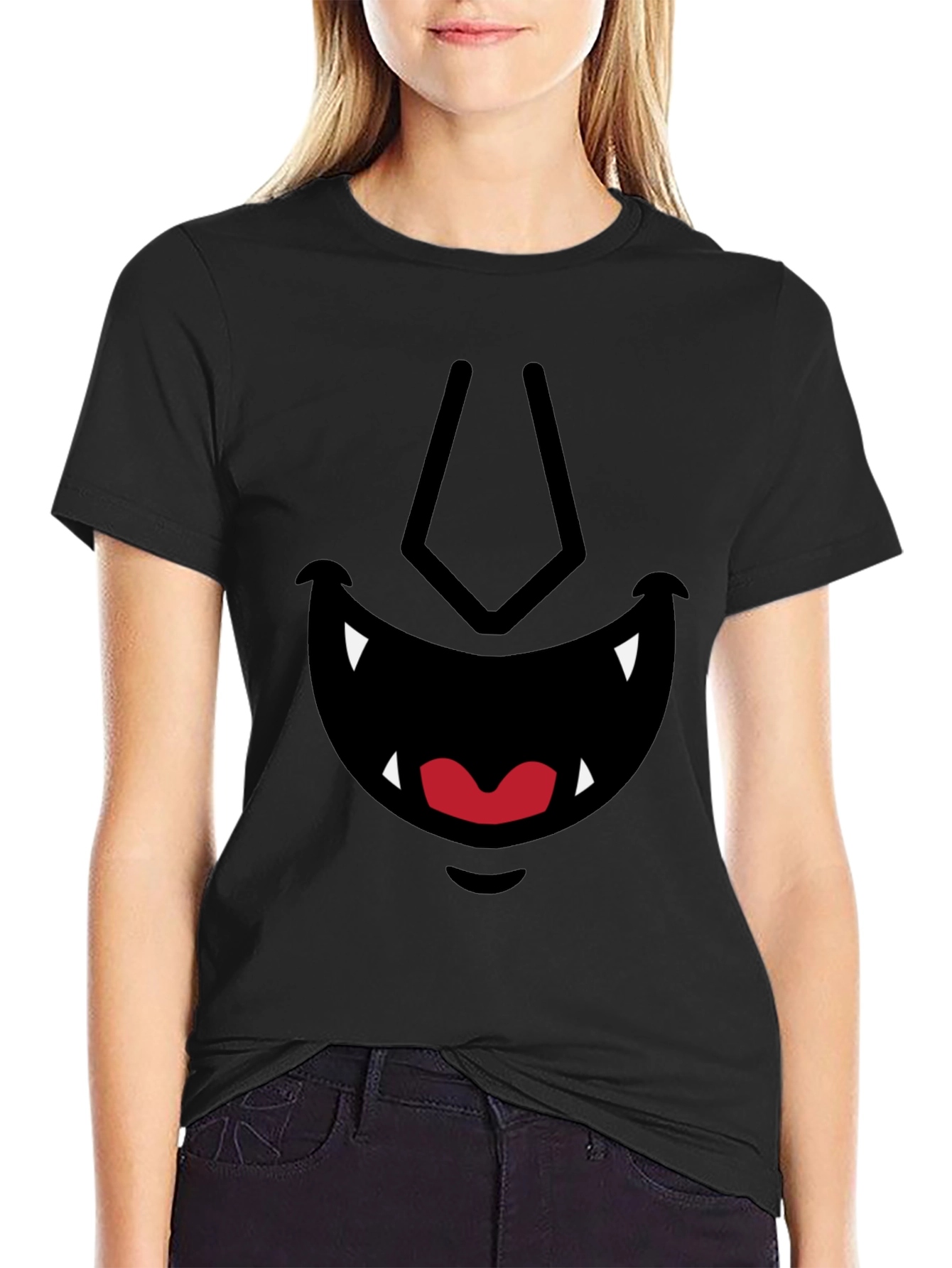 Cartoon Monster Face Graphic Tee - Black