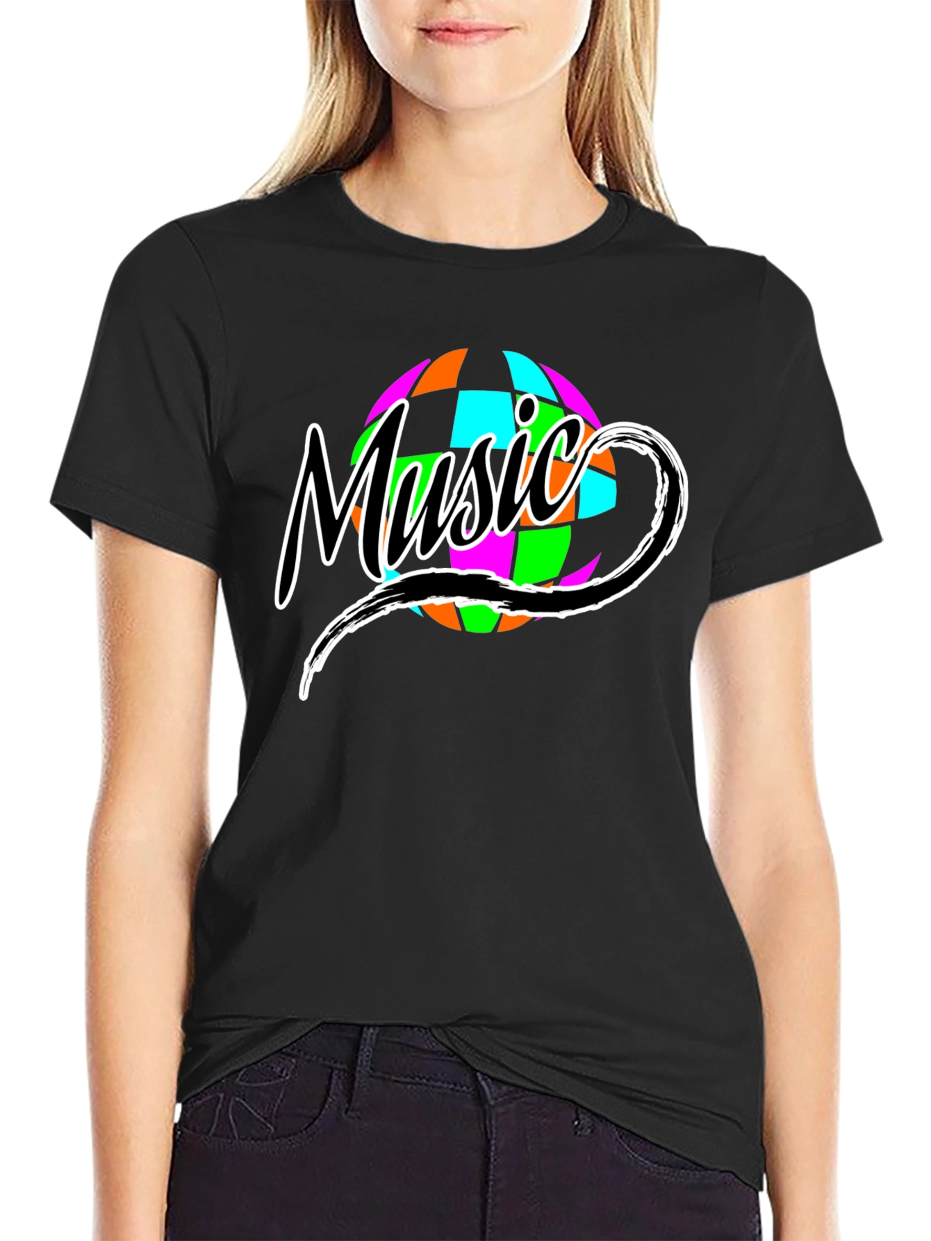 Retro Music Globe Graphic T-Shirt - Classic Black Tee