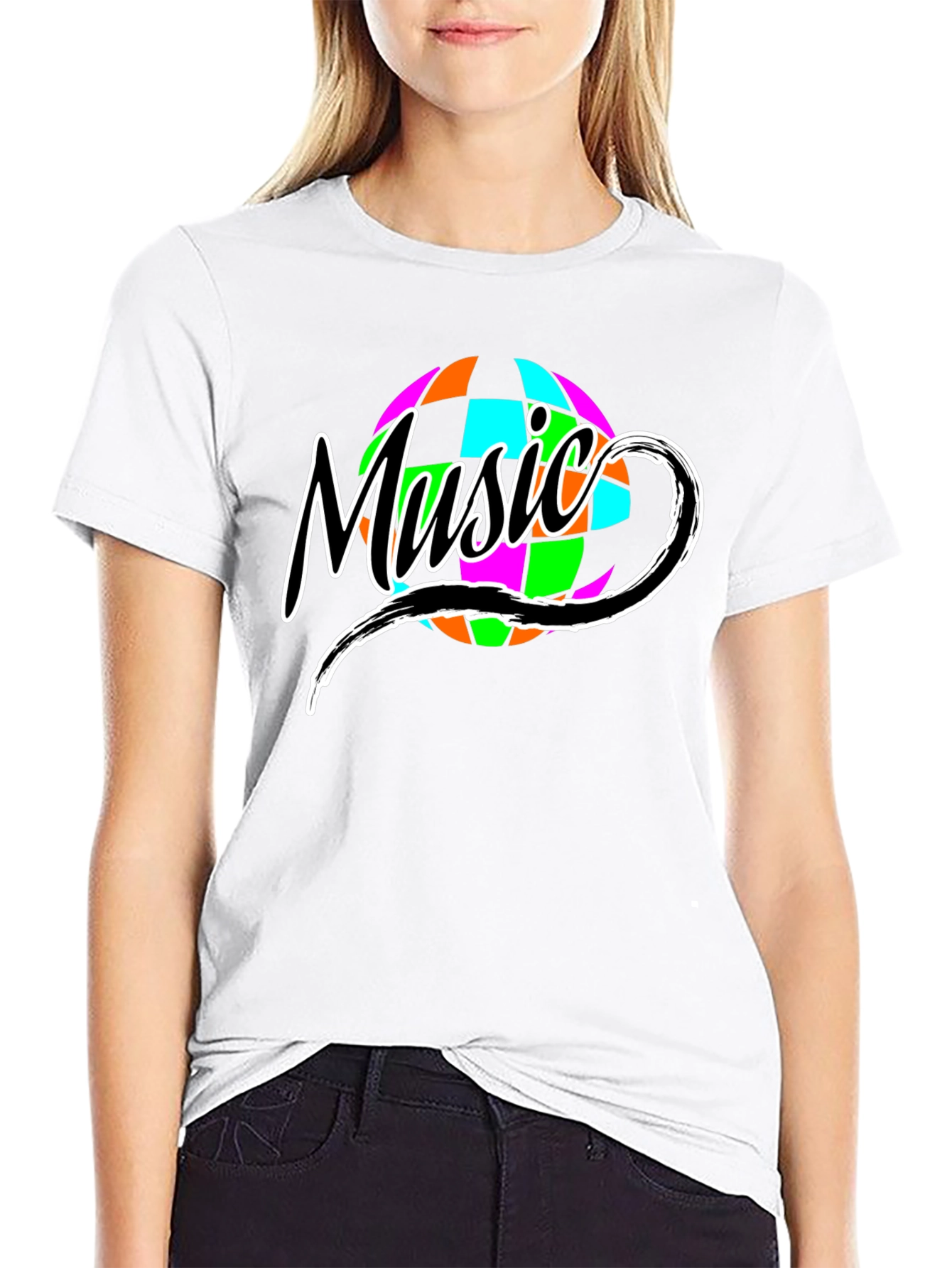 Retro Music Globe Graphic T-Shirt - Classic Black Tee
