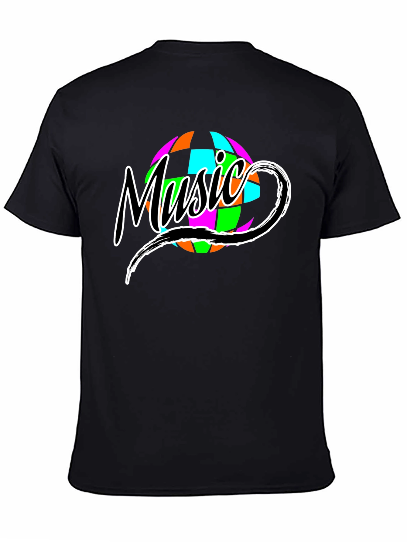 Retro Music Globe Graphic T-Shirt - Classic Black Tee