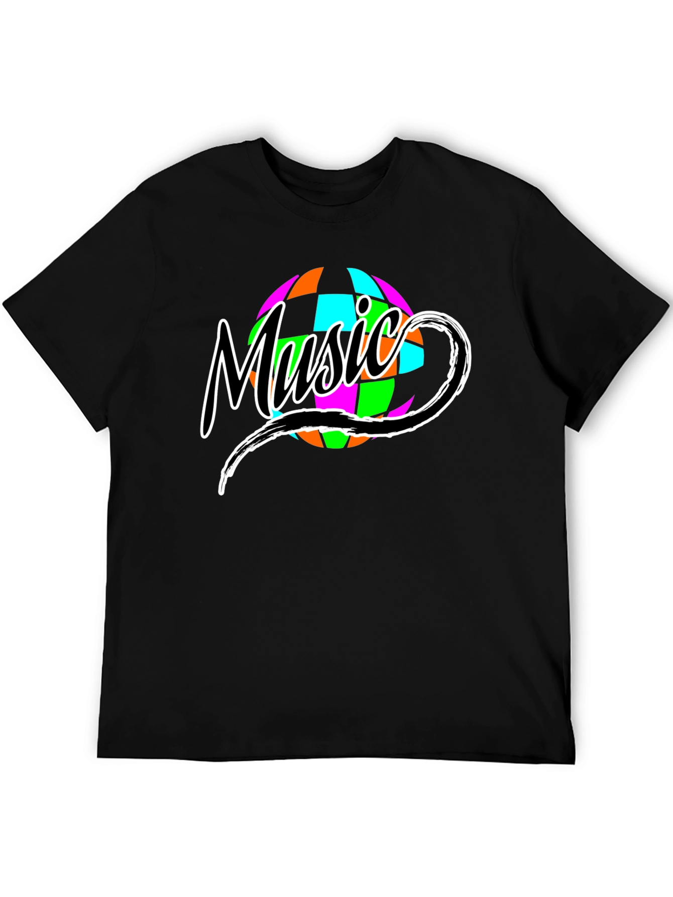 Retro Music Globe Graphic T-Shirt - Classic Black Tee