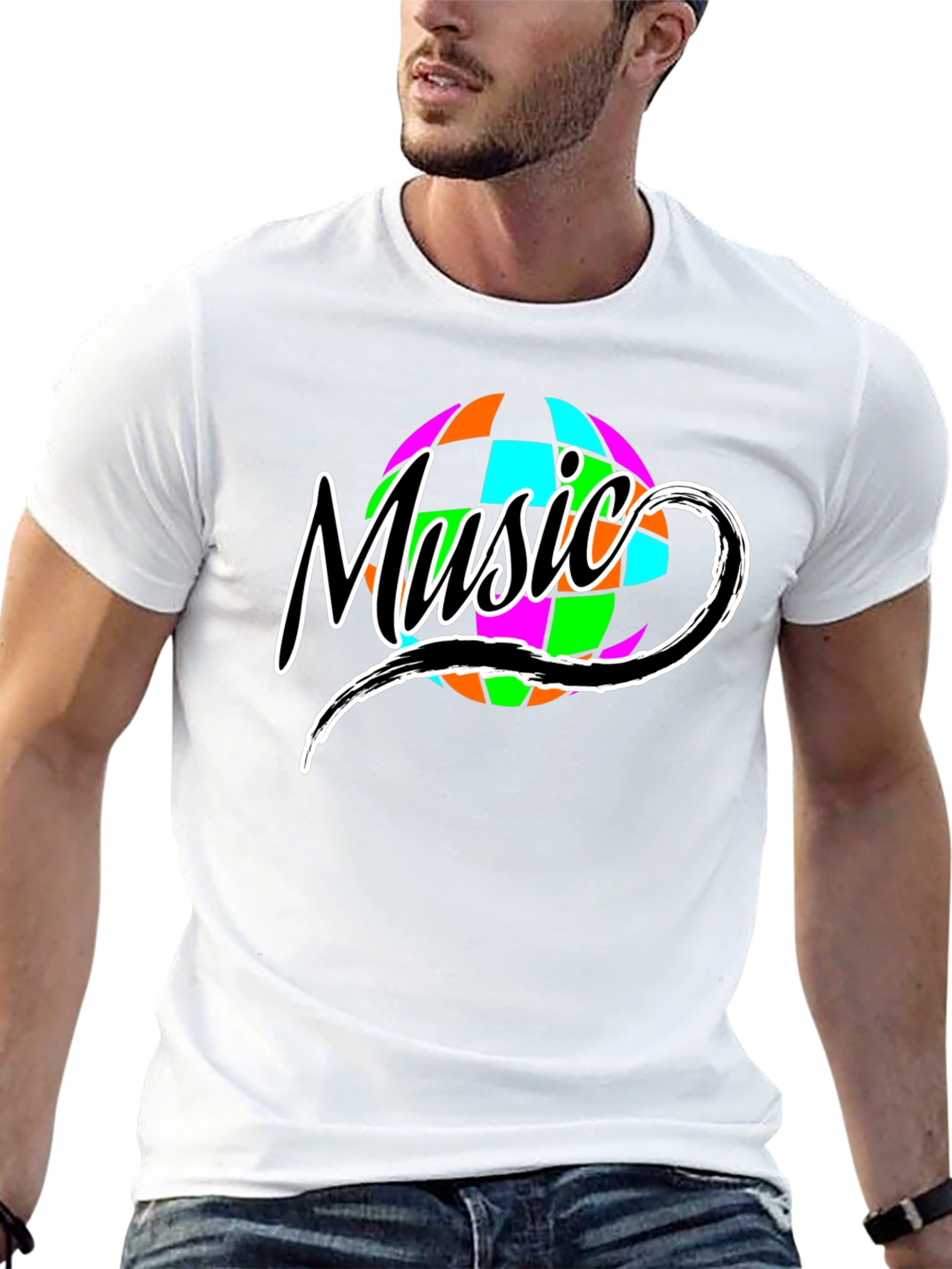 Retro Music Globe Graphic T-Shirt - Classic Black Tee