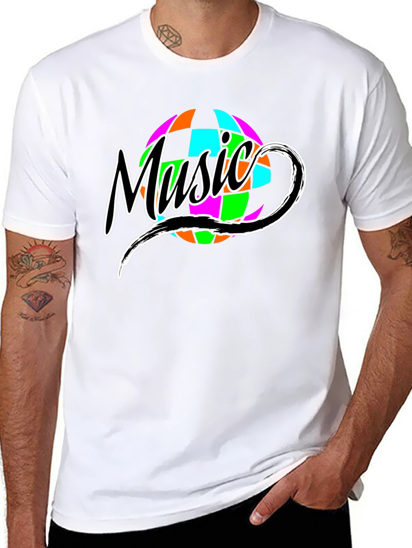 Retro Music Globe Graphic T-Shirt - Classic Black Tee