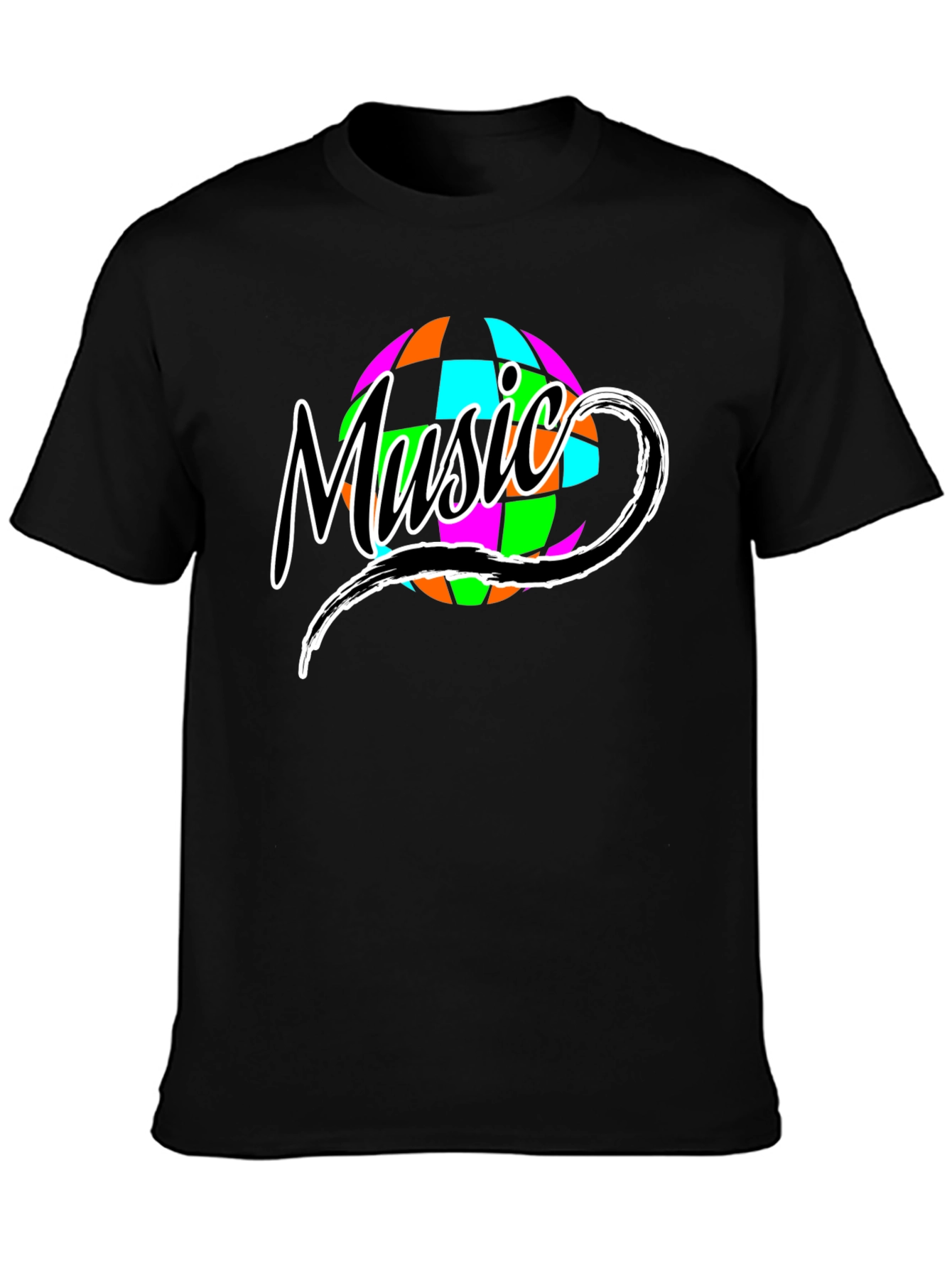 Retro Music Globe Graphic T-Shirt - Classic Black Tee