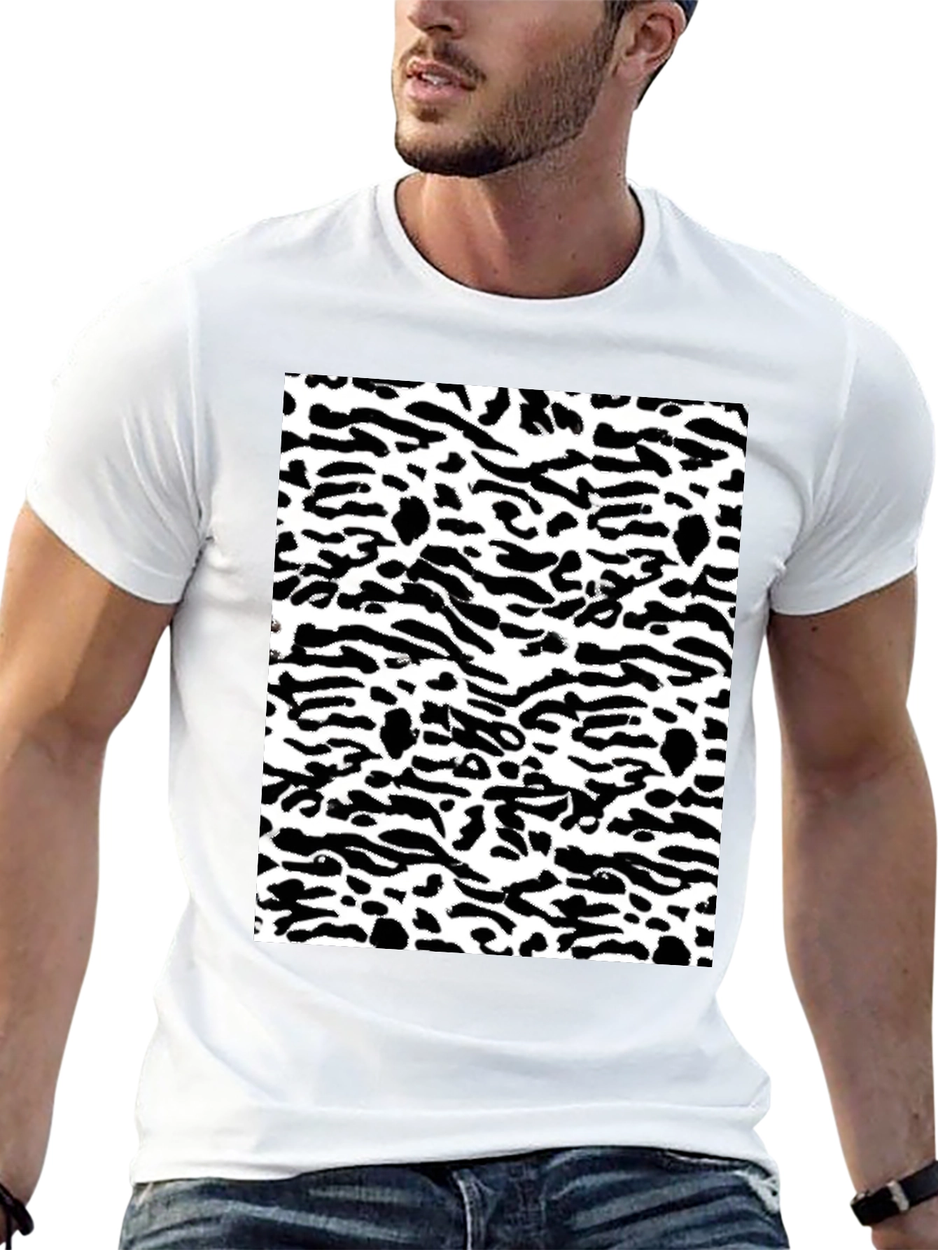 Black Tee with Abstract Animal Print