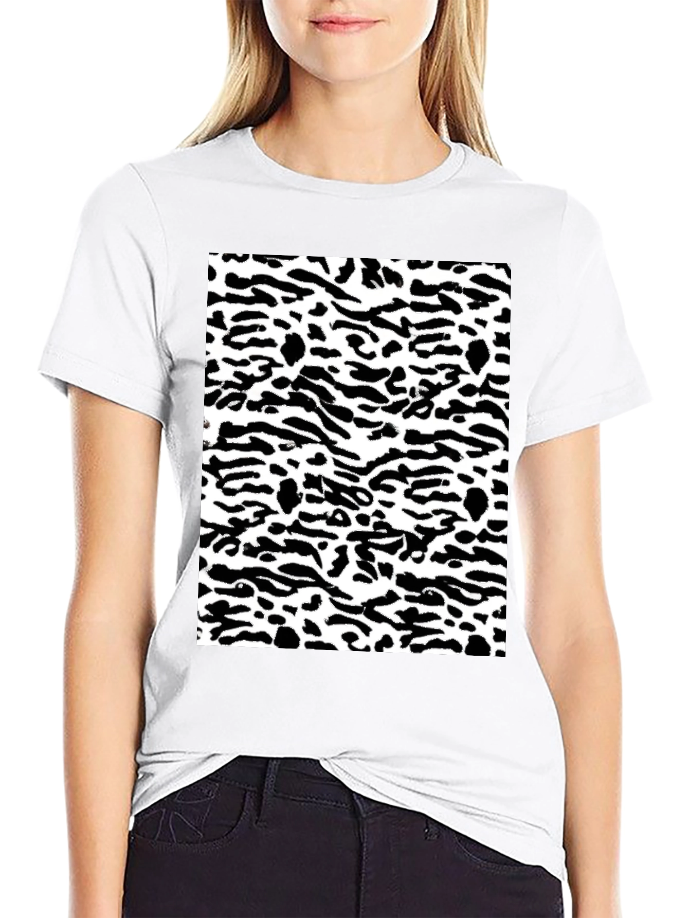 Black Tee with Abstract Animal Print