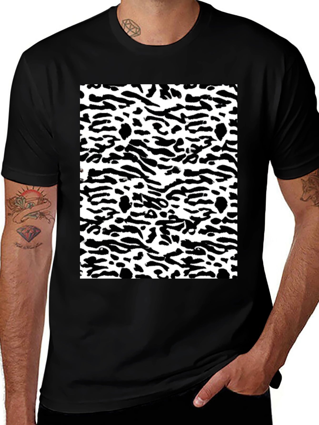 Black Tee with Abstract Animal Print